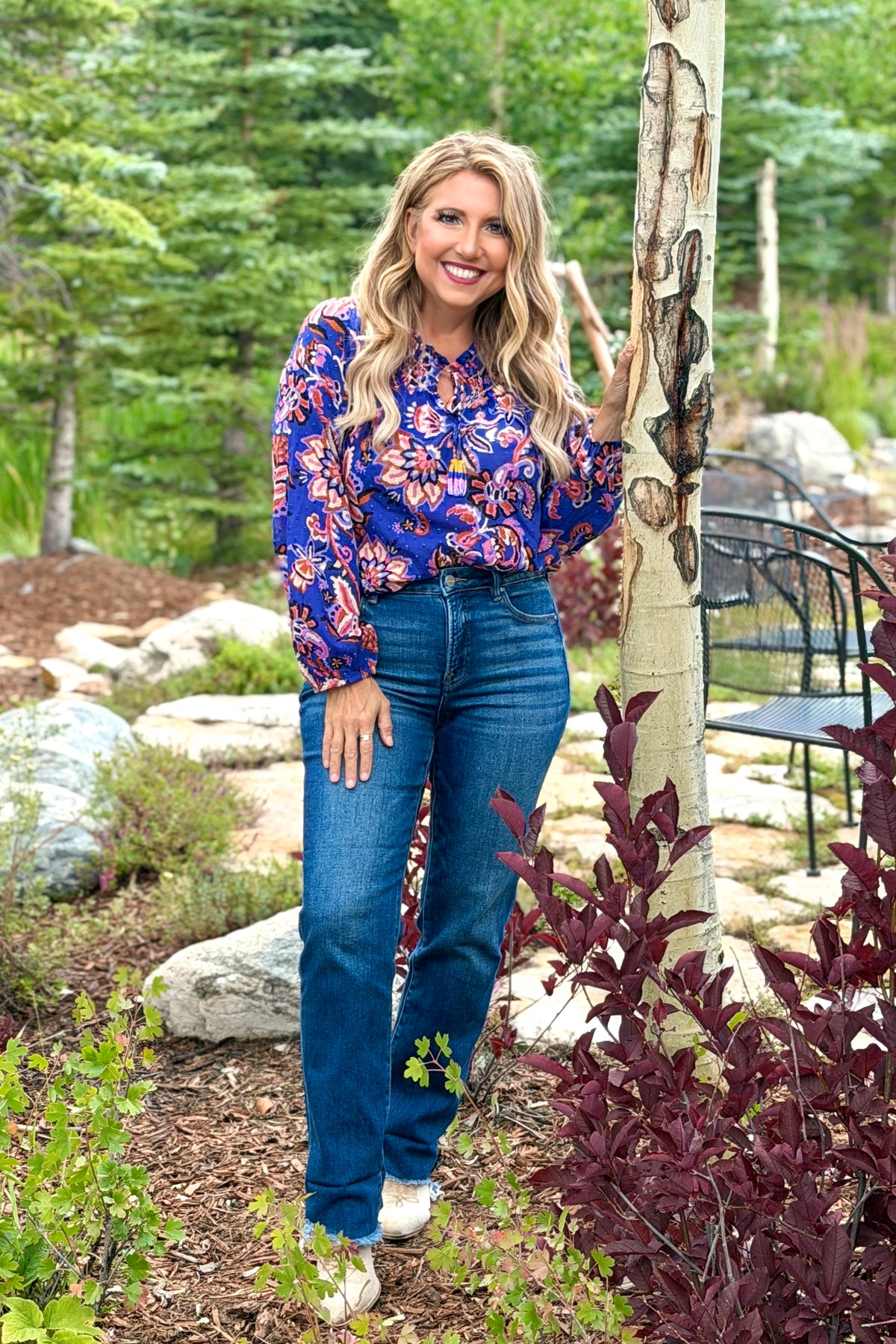 Tribal Helmi Fancy Embroidered Blouse : Electric Blue