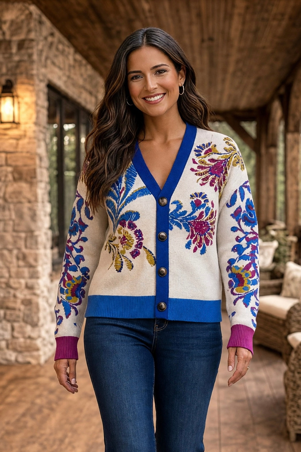 Tribal Linden Sweater Cardigan : Chantilly