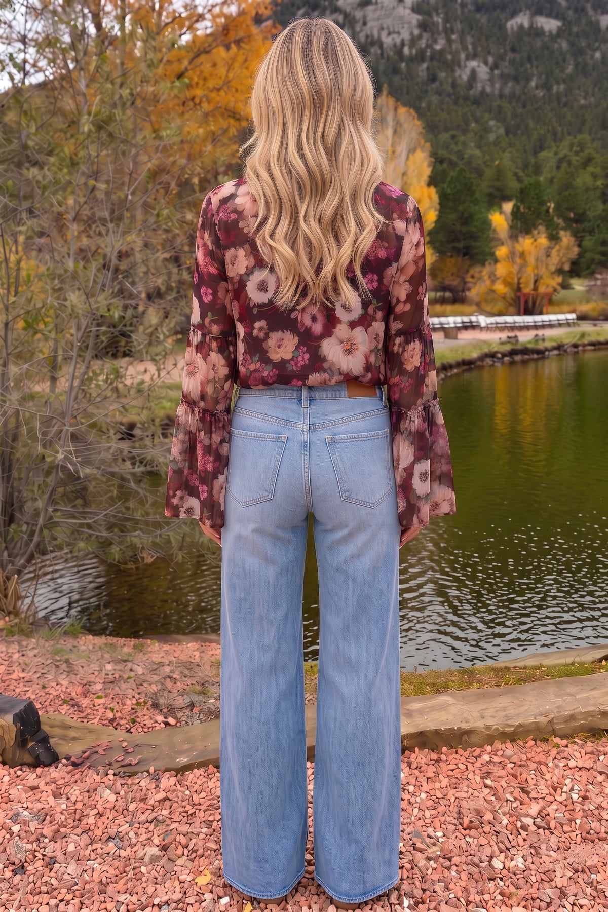 Nicolya Bell Sleeve Blouse : Plum/Dusty Rose
