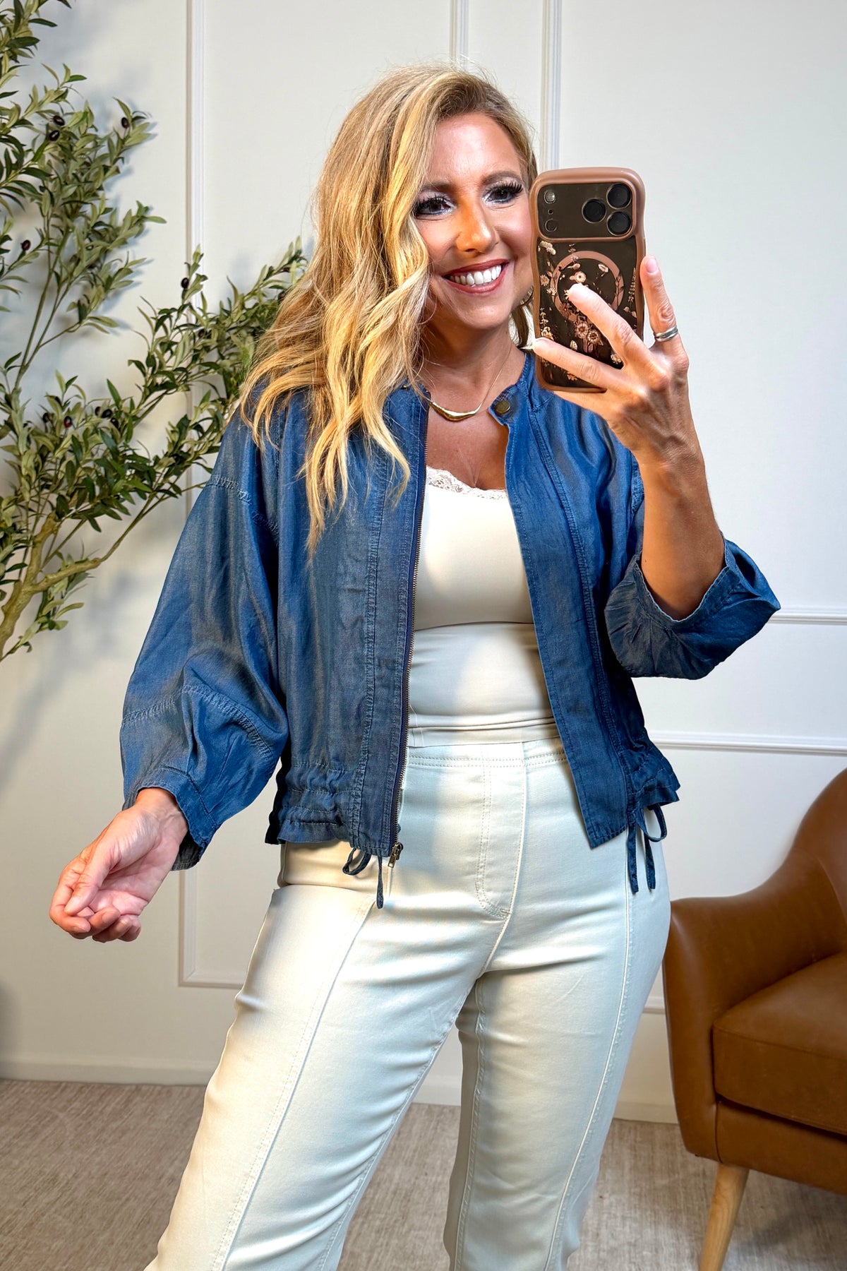 Elysia 3/4 Sleeve Tencel Jacket : Denim Blue