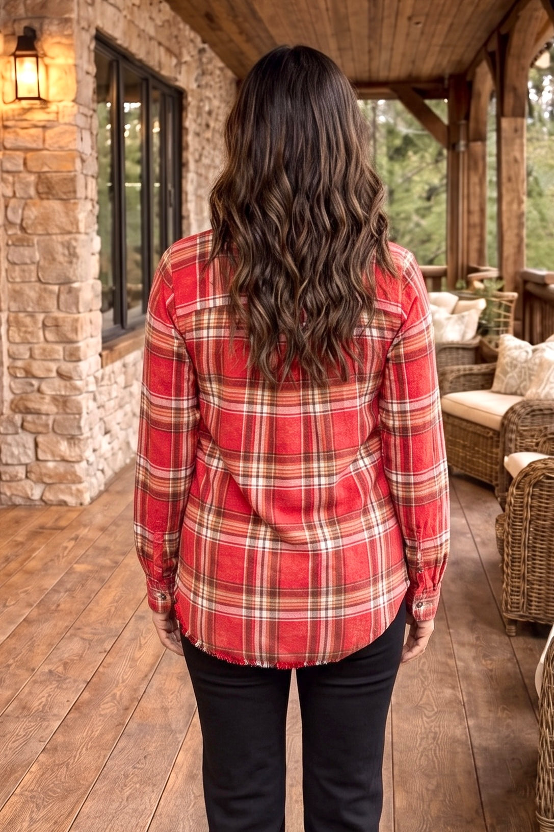 Irina Plaid Button Down Top : Washed Red