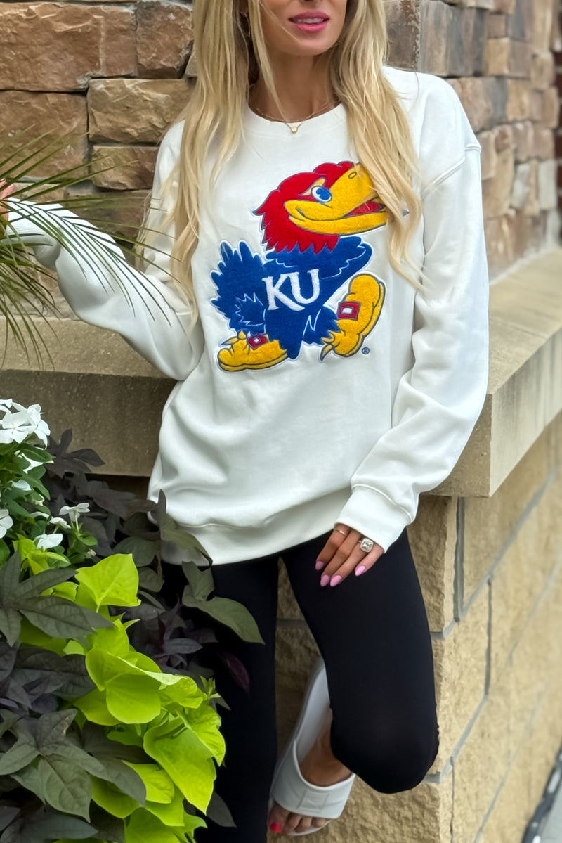 KU Mascot Chenille Sweater : White