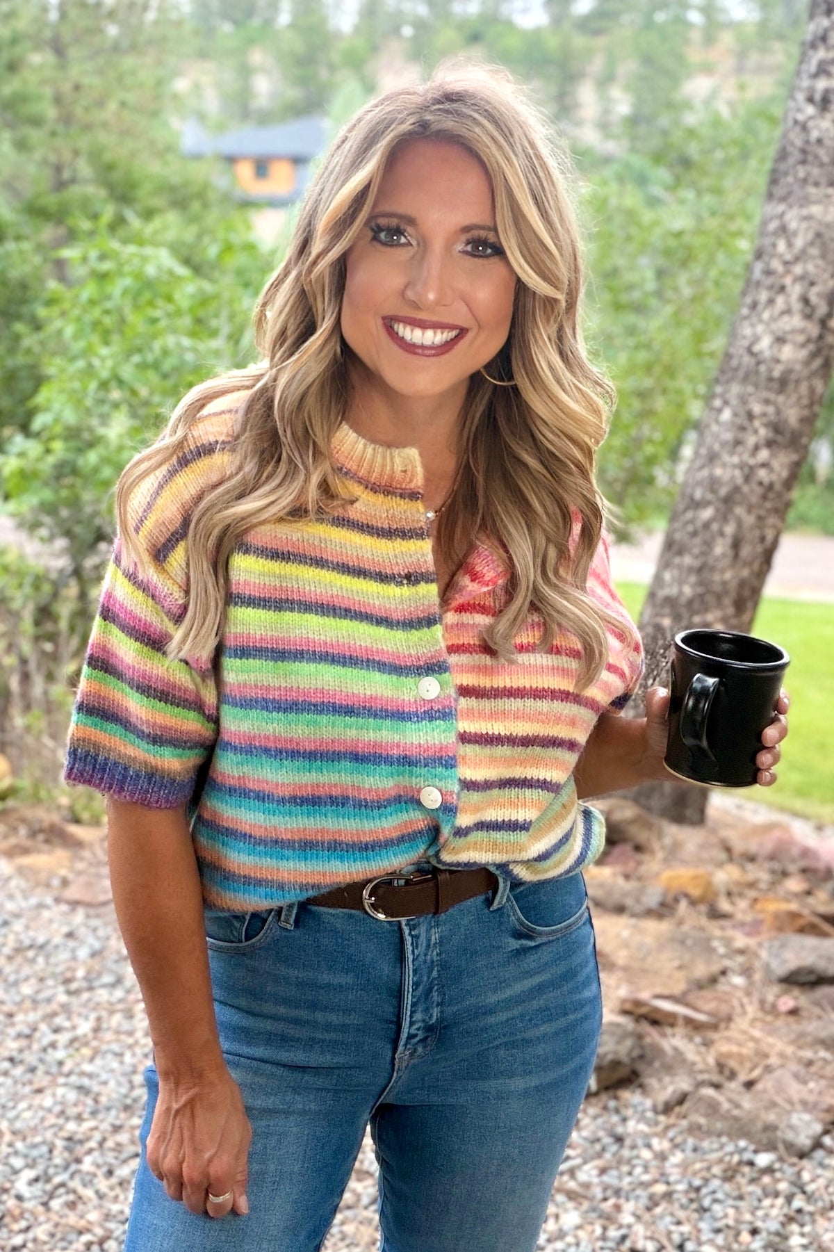 Kamari Button Up Sweater Cardigan : Rainbow