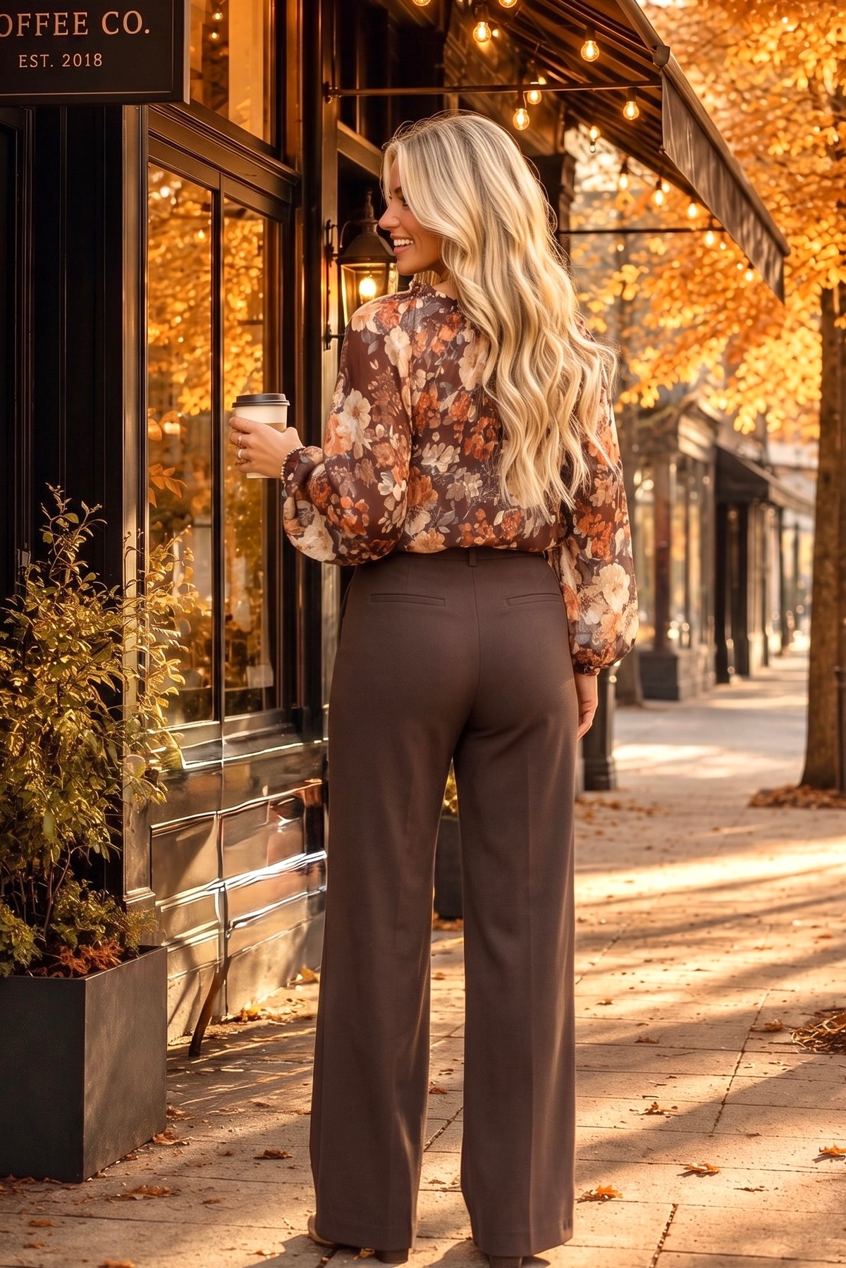 Deardin Tie Front Top : Brown