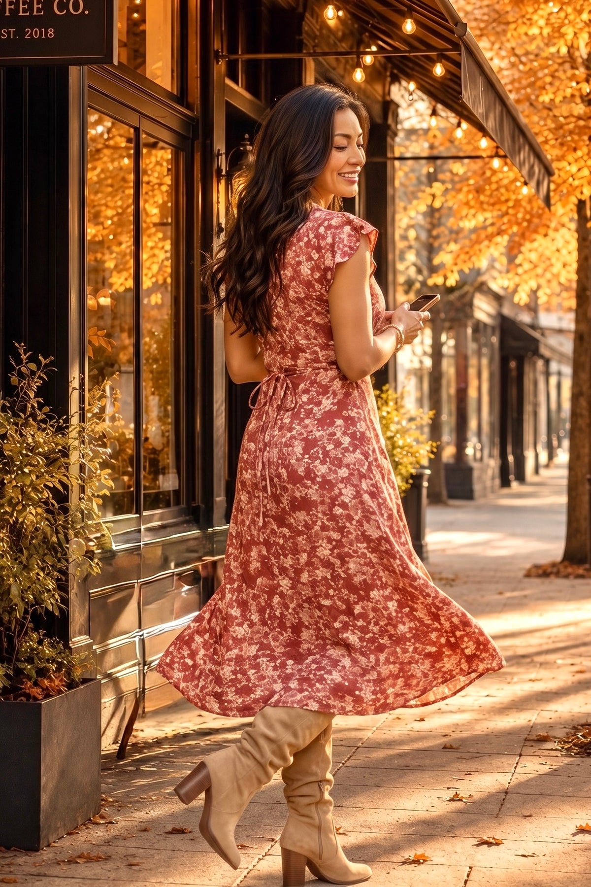 Iggy Ruched V-Neck Midi Dress : Wine/Dusty Rose