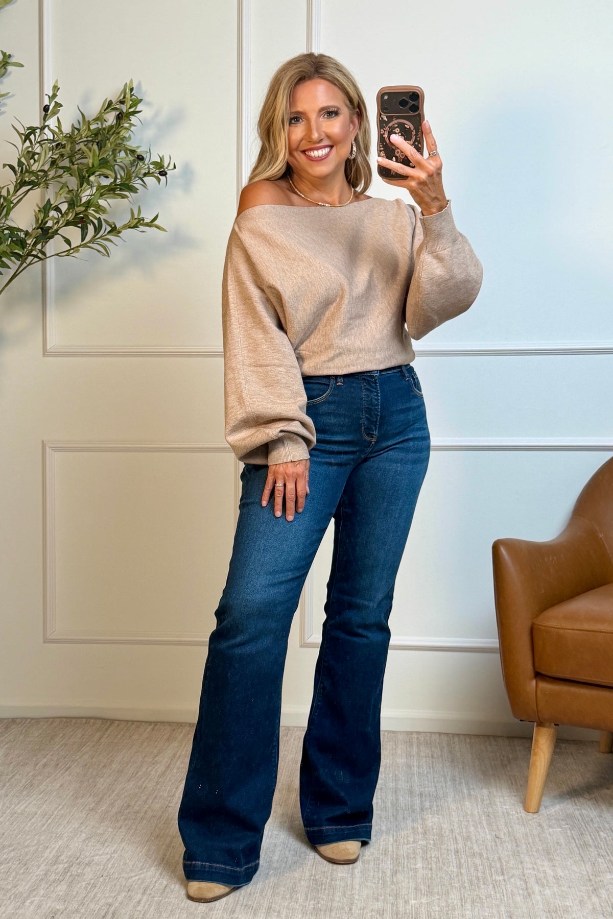 Ailsa Boat Neck Sweater : Taupe