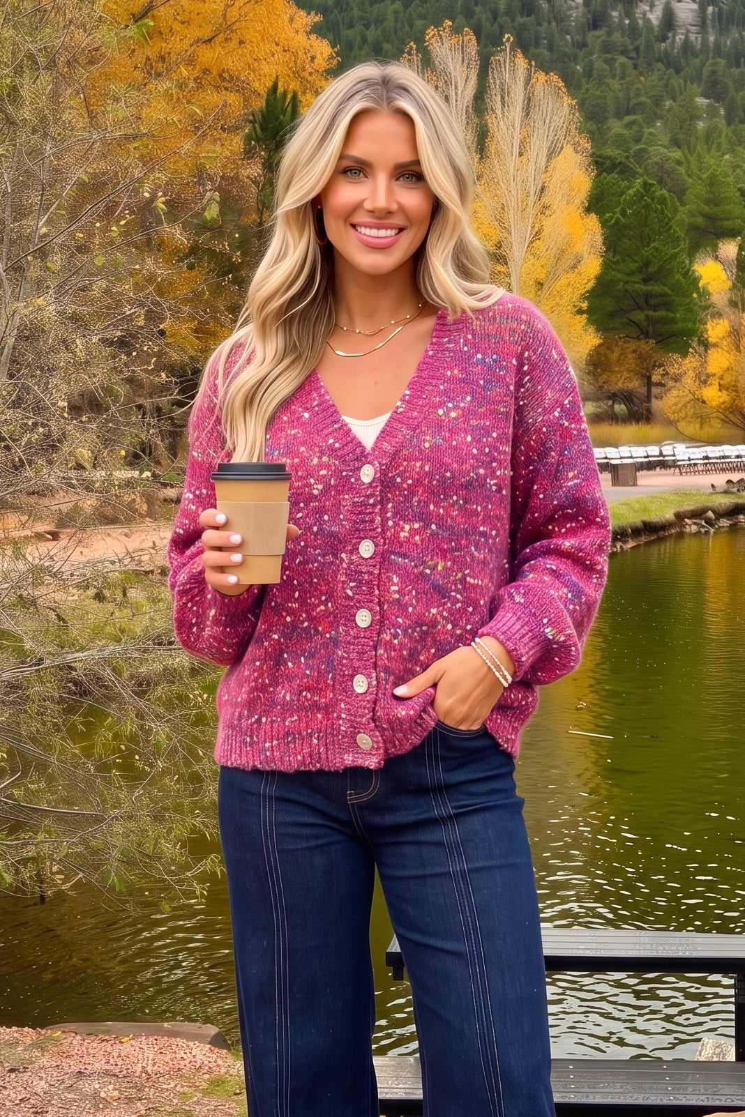Esmeray Yarn Sweater Cardigan : Orchid Mix