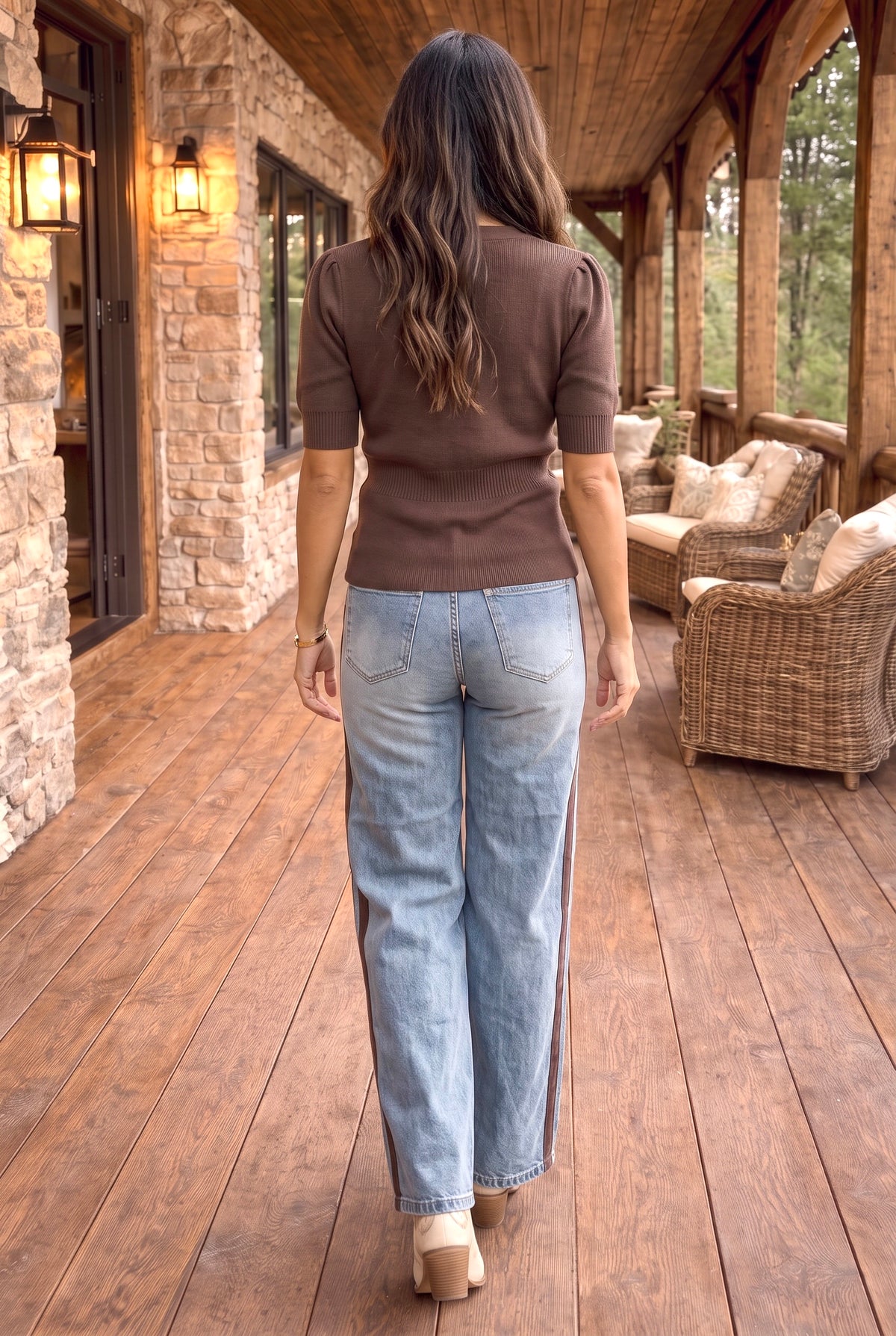 Dannelle Ribbed Short Sleeve Cardigan : Chocolate Brown