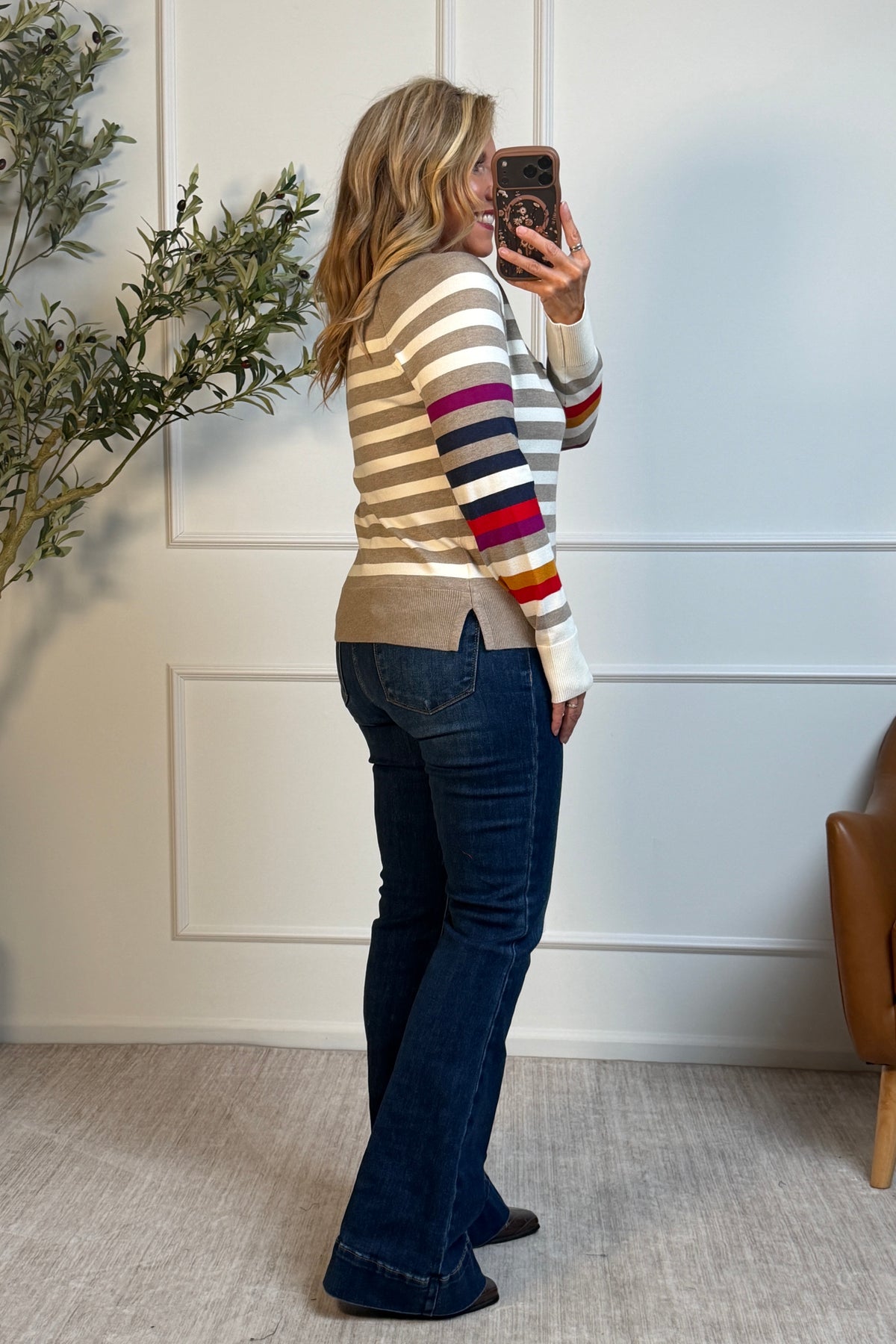 Tribal Meg Crew Neck Striped Sweater : Fossil