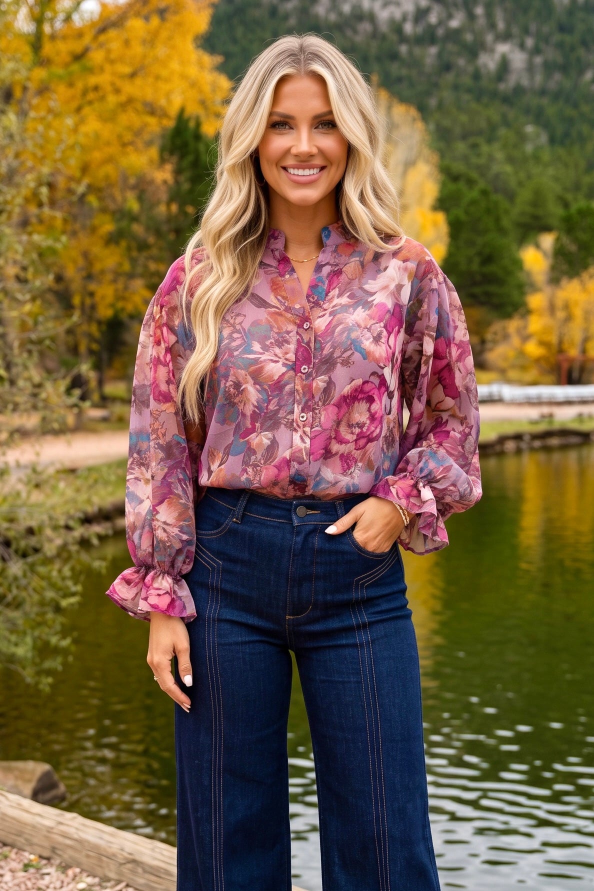 Lisette Floral Print Blouse : Dusty Mauve Multi