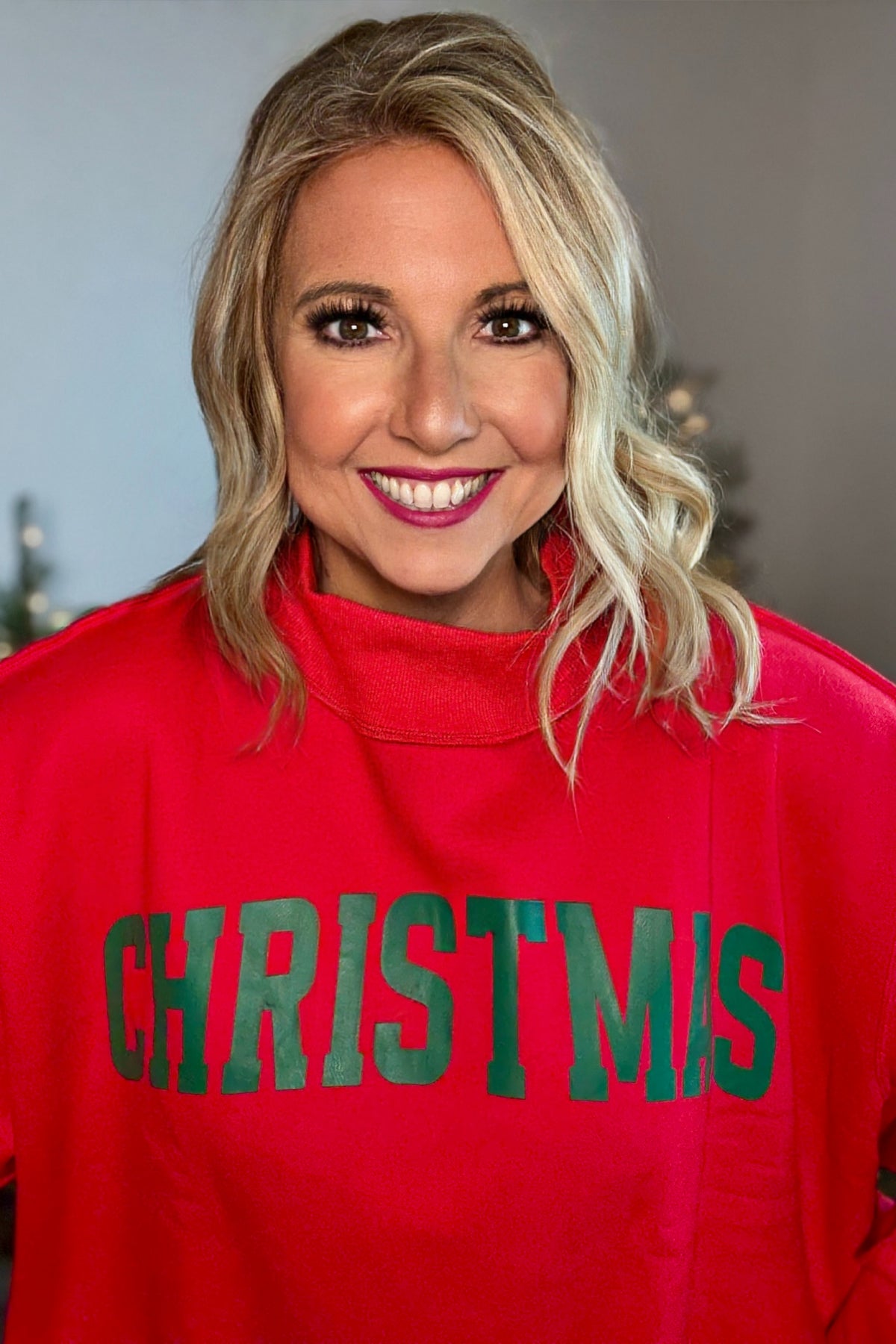 Belle Oversized Mock Neck Christmas Pullover : Red