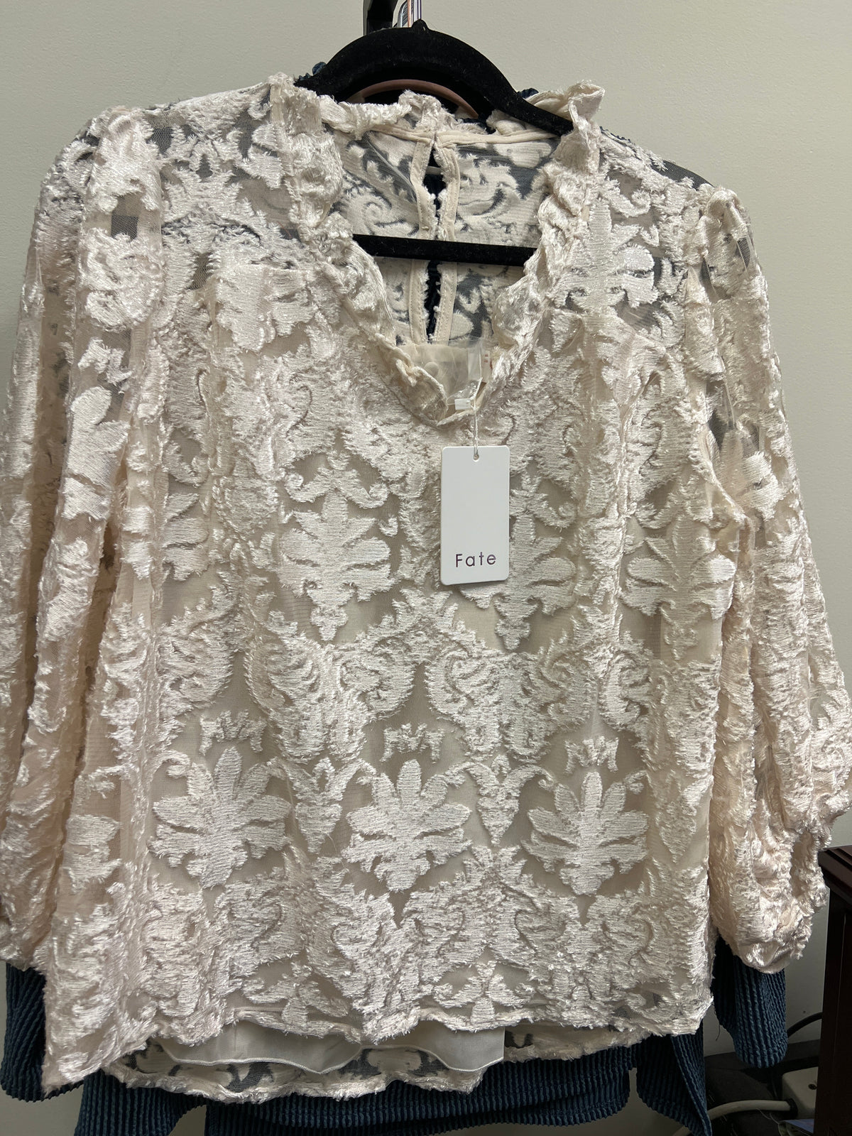 Ashton Velvet Ruffle V neck Blouse : Ivory