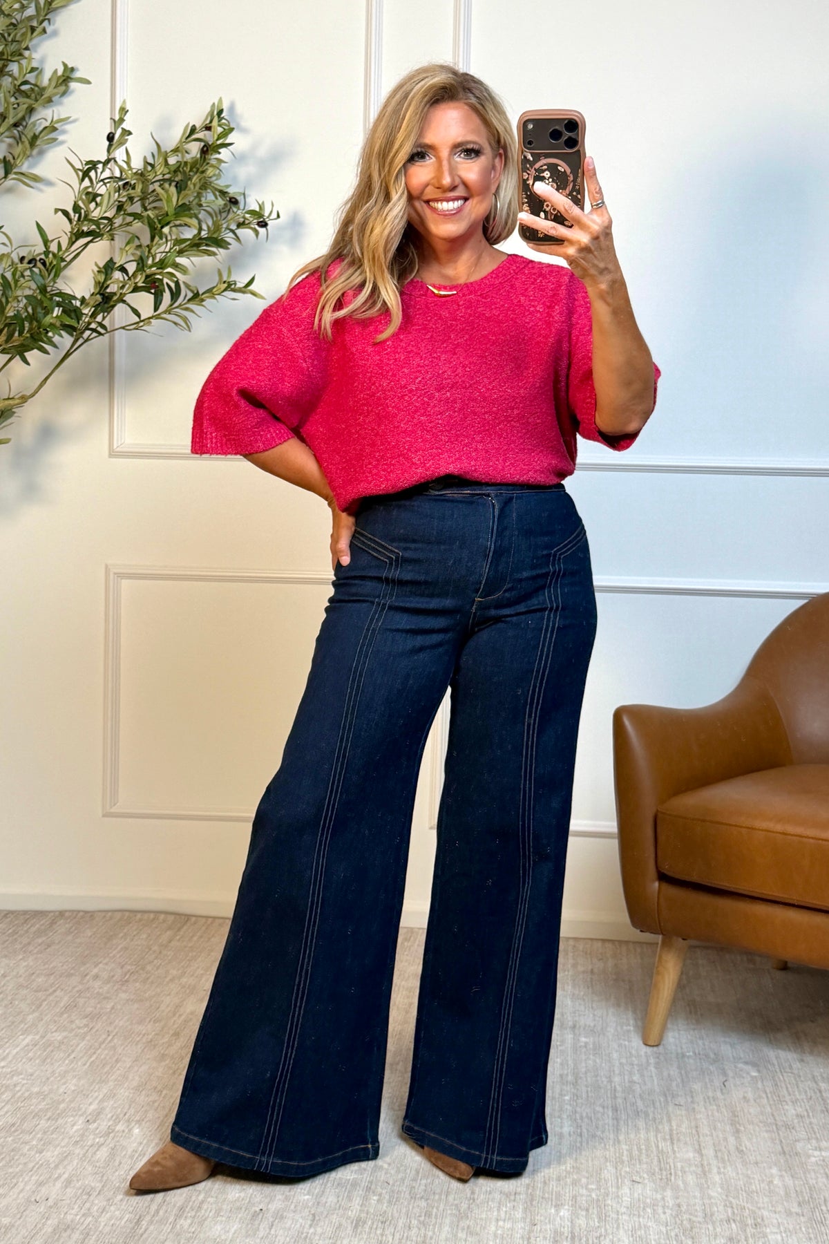 Runa 3/4 Sleeve Sweater : Fuchsia