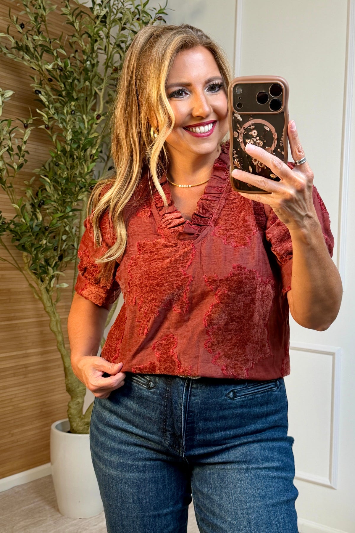 Joyliana Textured Top : Rust