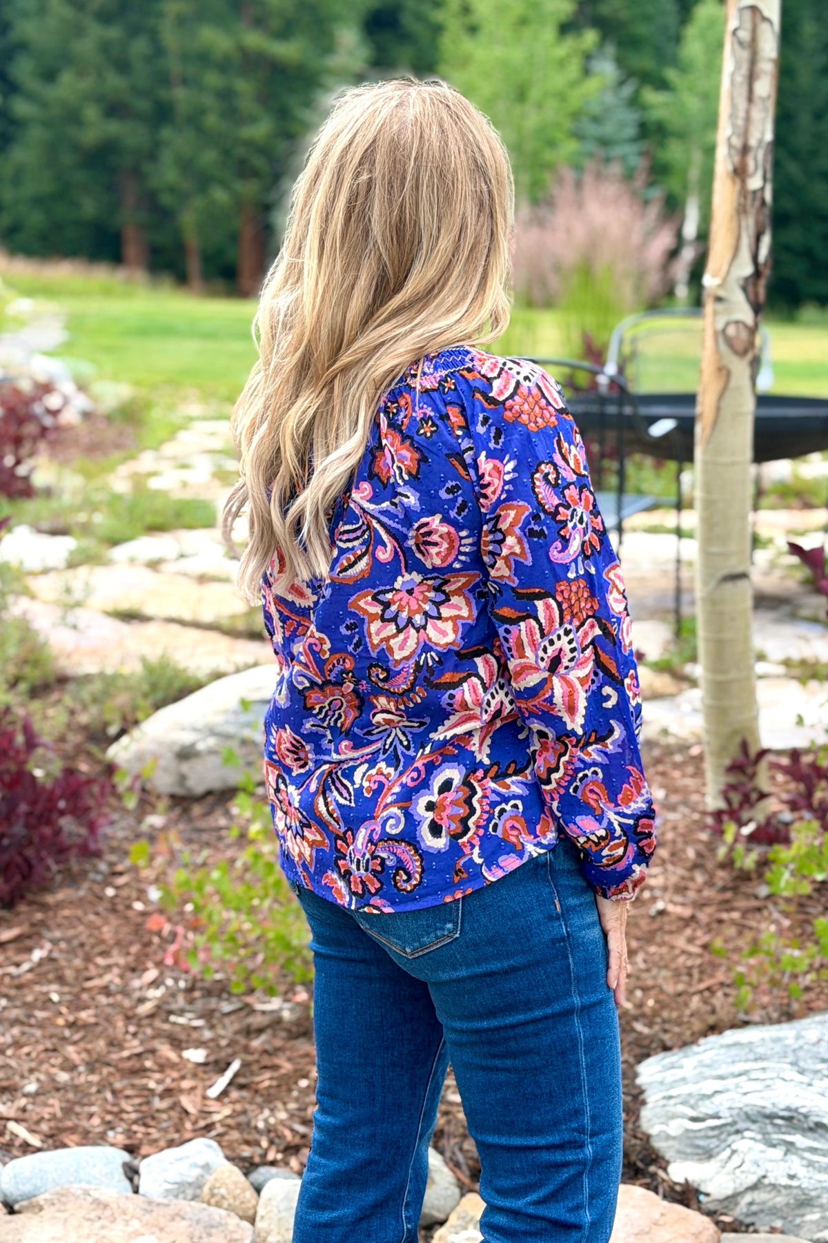 Tribal Helmi Fancy Embroidered Blouse : Electric Blue