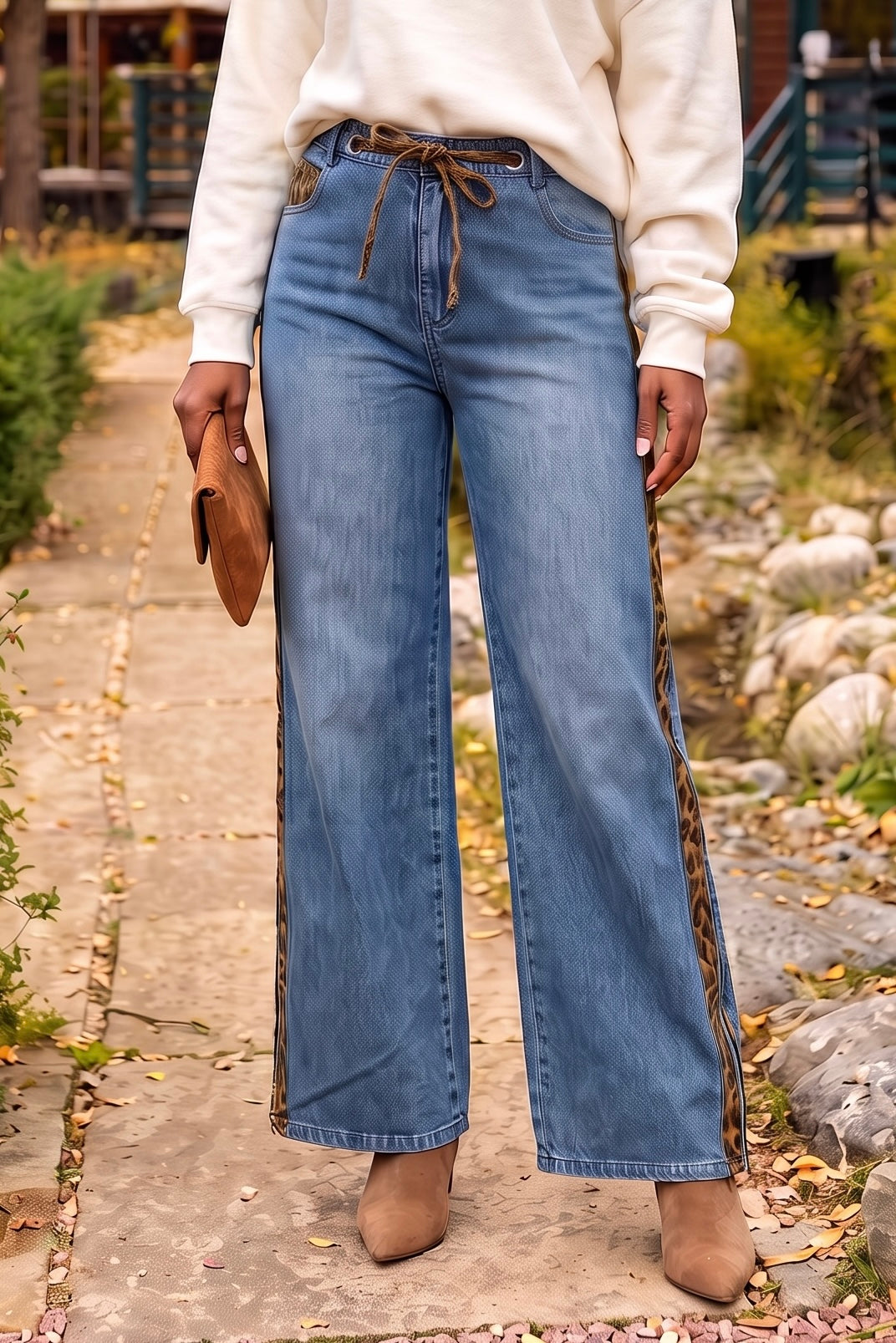 Jodifl Afton Side Striped Animal Print Jeans : Denim