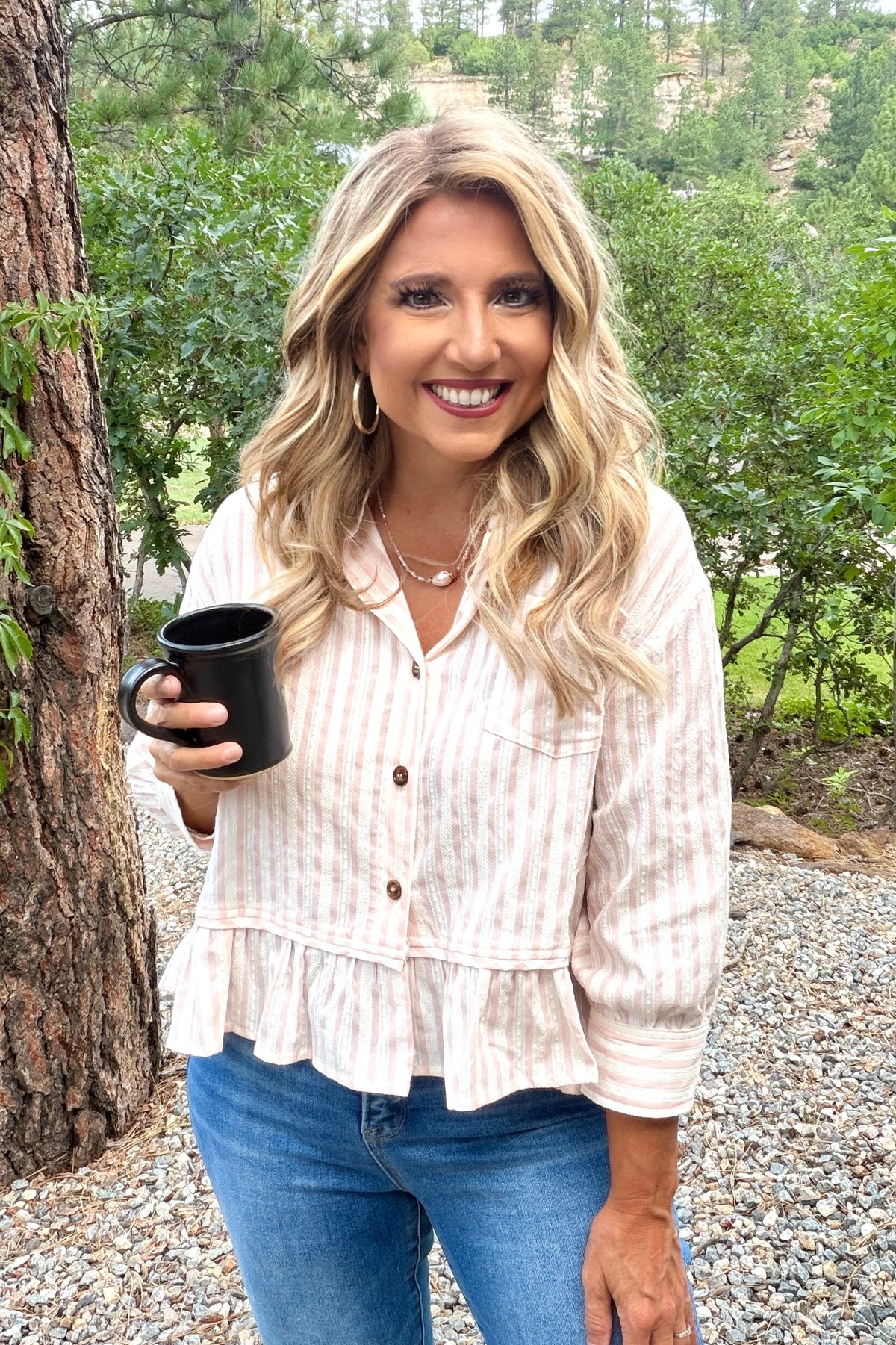 Brandi Drop Waist Striped Top : White/Blush