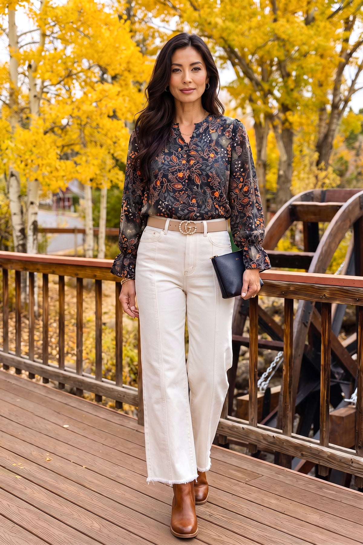 Liverpool Anthea Long Sleeve Blouse : Black/Rust Multi
