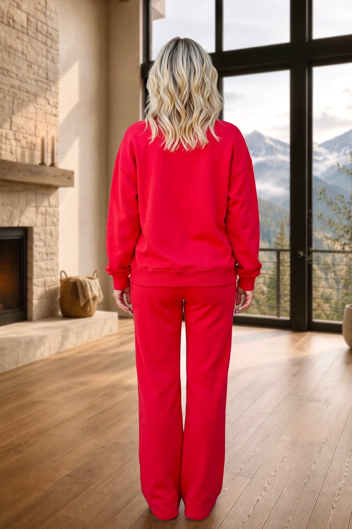 Annora Quarter Zip & Pant Comfy Set : Red