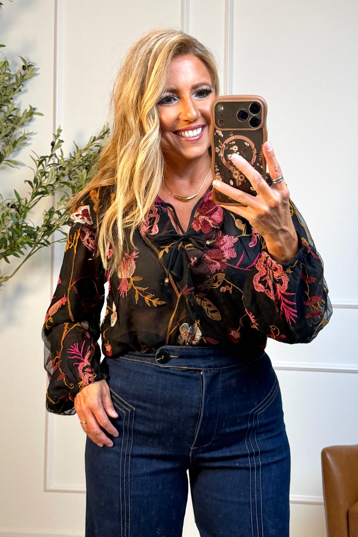 Tribal Hesper Long Sleeve Blouse with Frill : Black