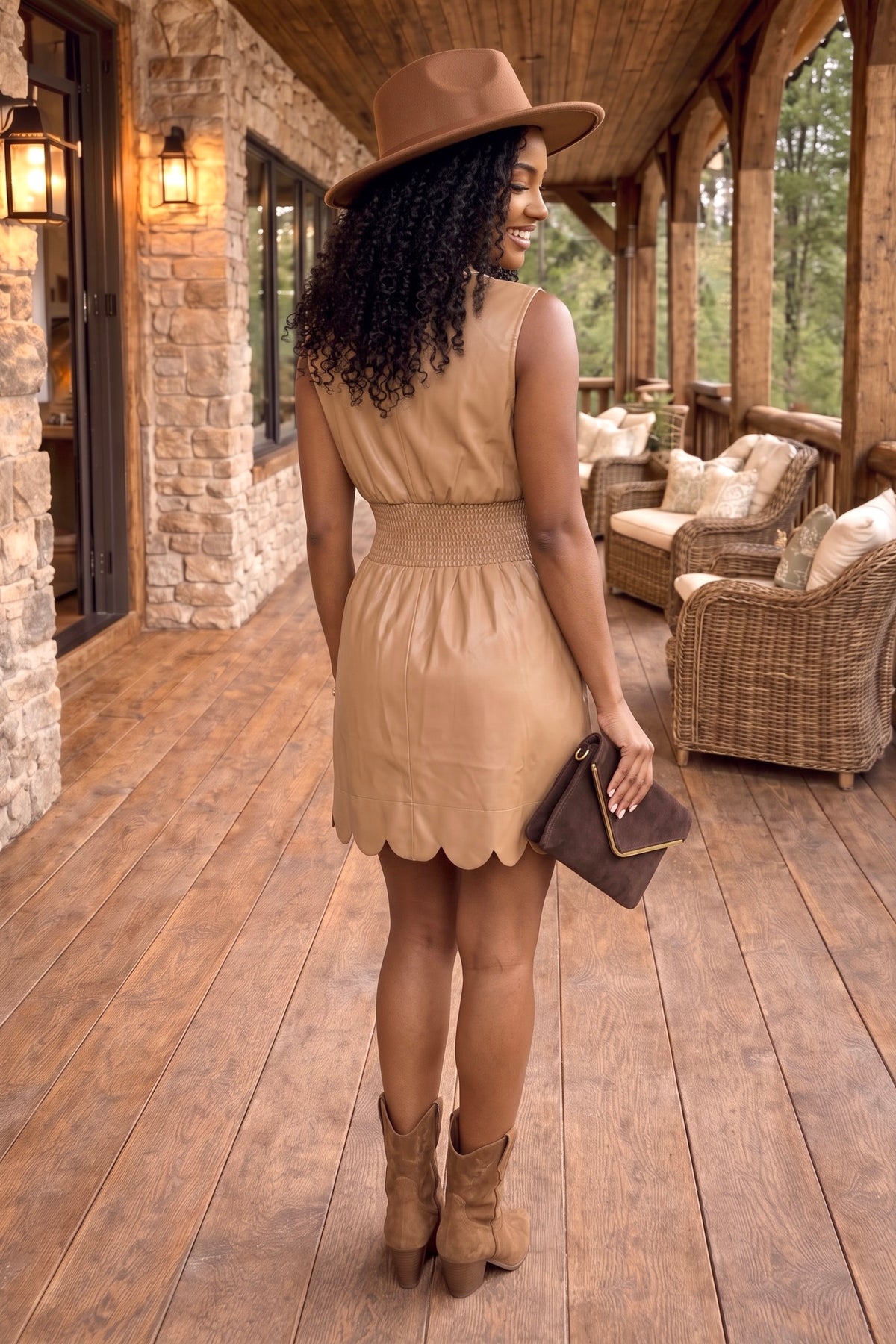 Alouette Faux Leather Zip Front Dress : Latte