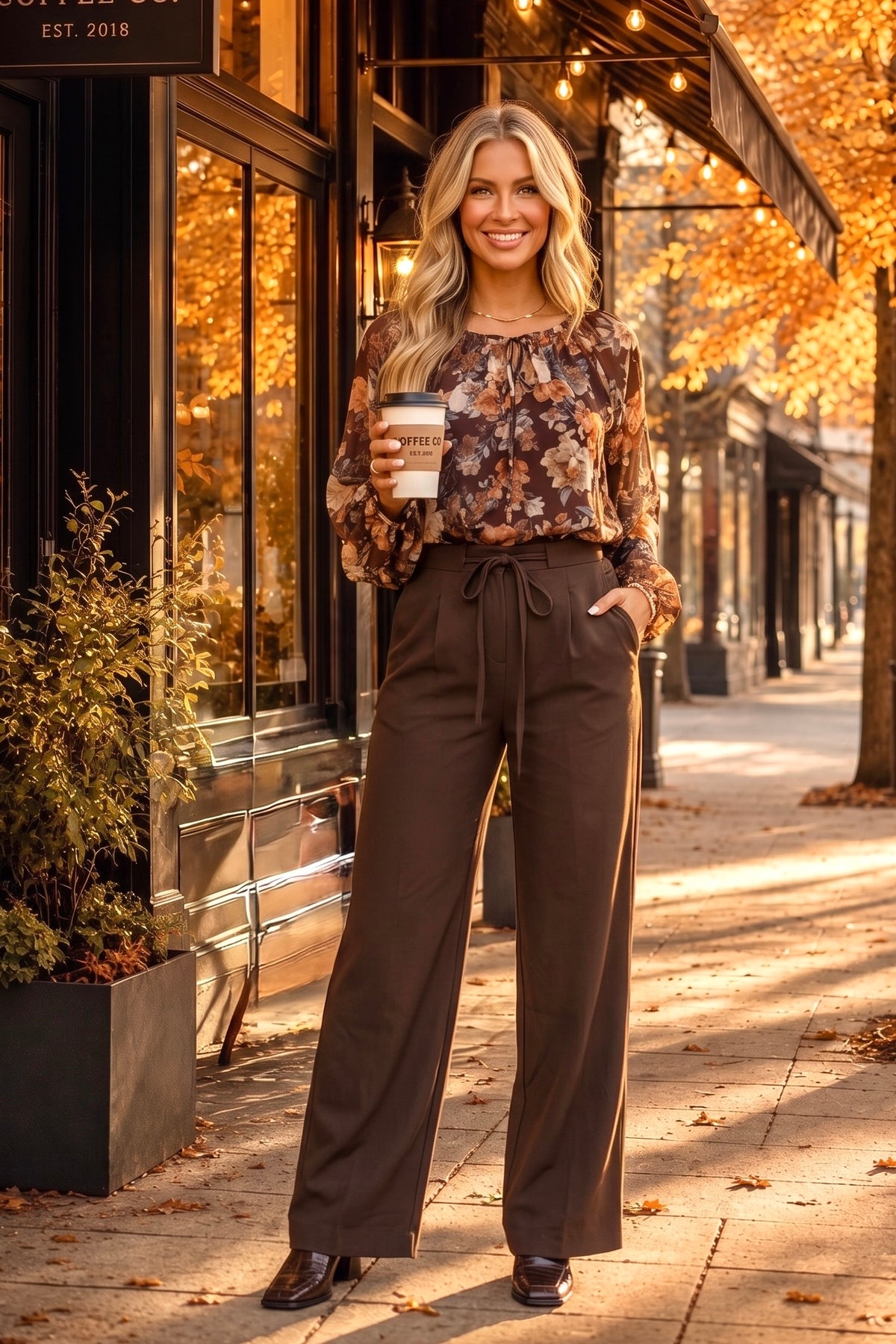 Deardin Tie Front Top : Brown