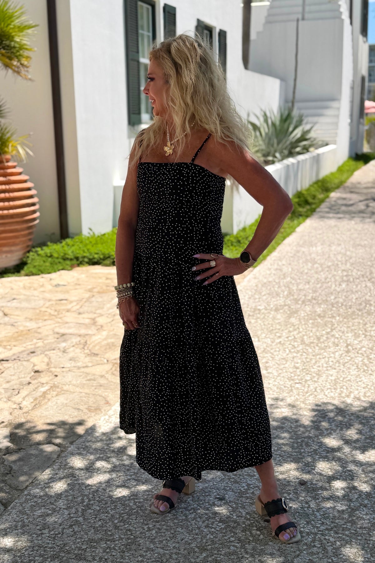 Liana Spotted Sleeveless Dress : Black