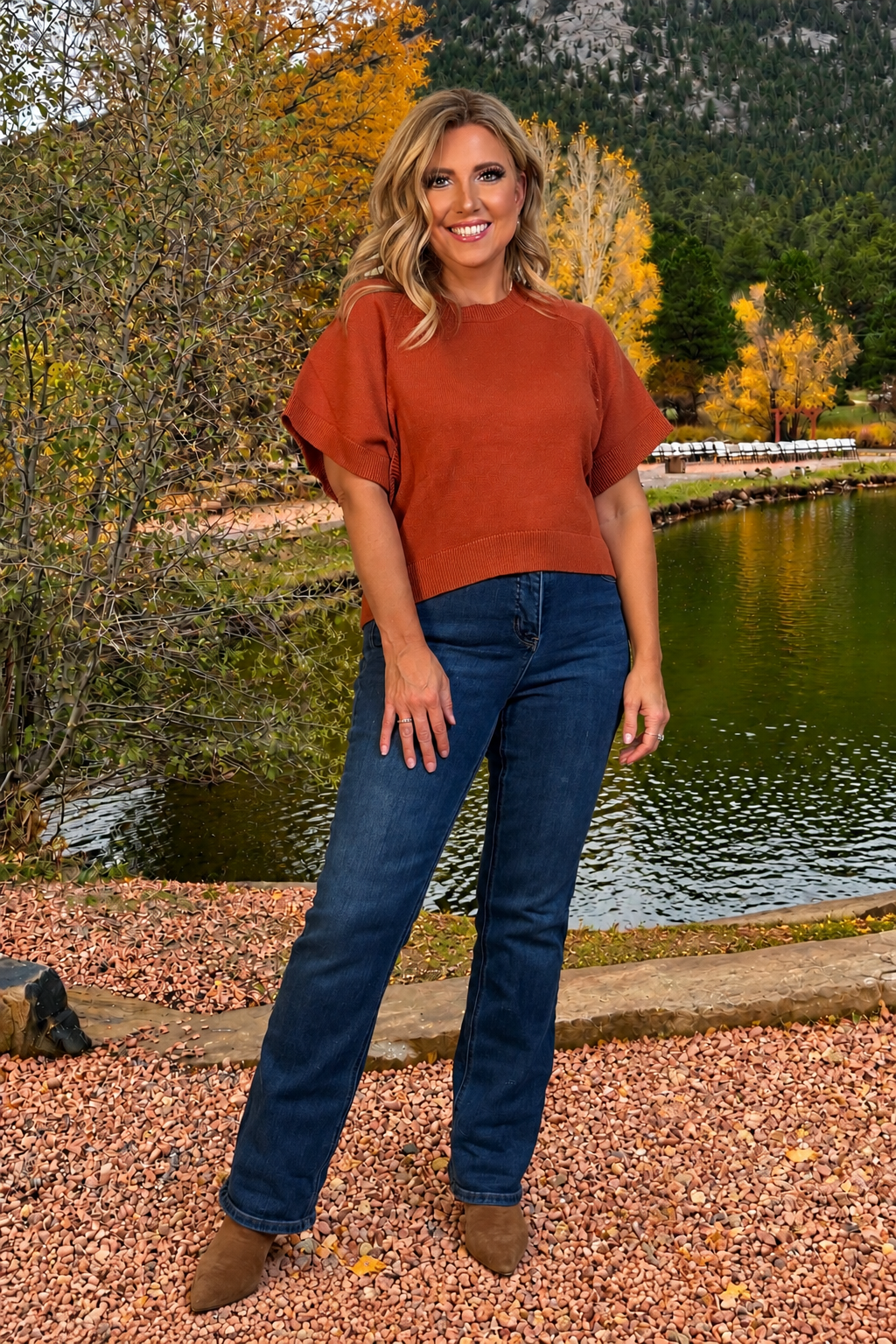 Thessaly Ribbed Trim Relaxed Sweater : Rust