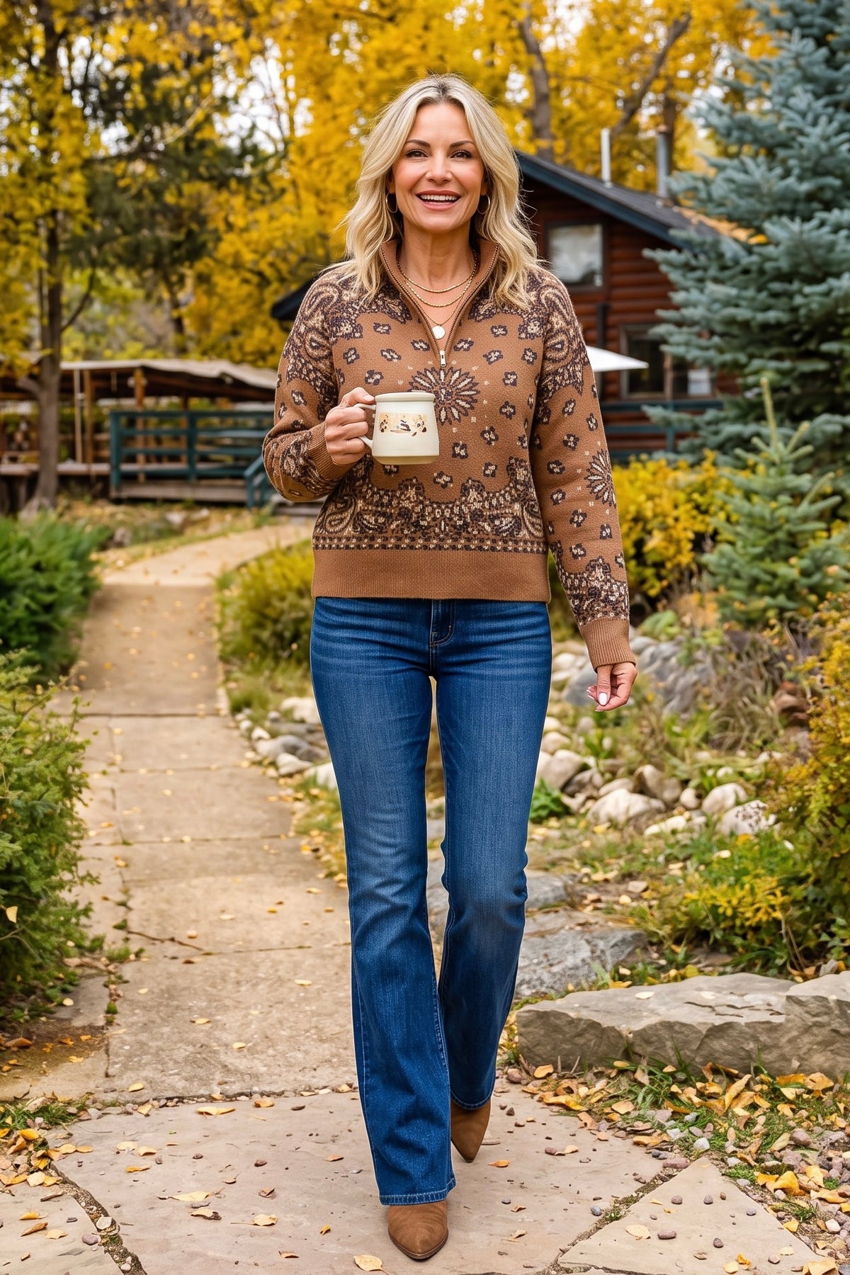 Celestia Half Zip Sweater : Caramel