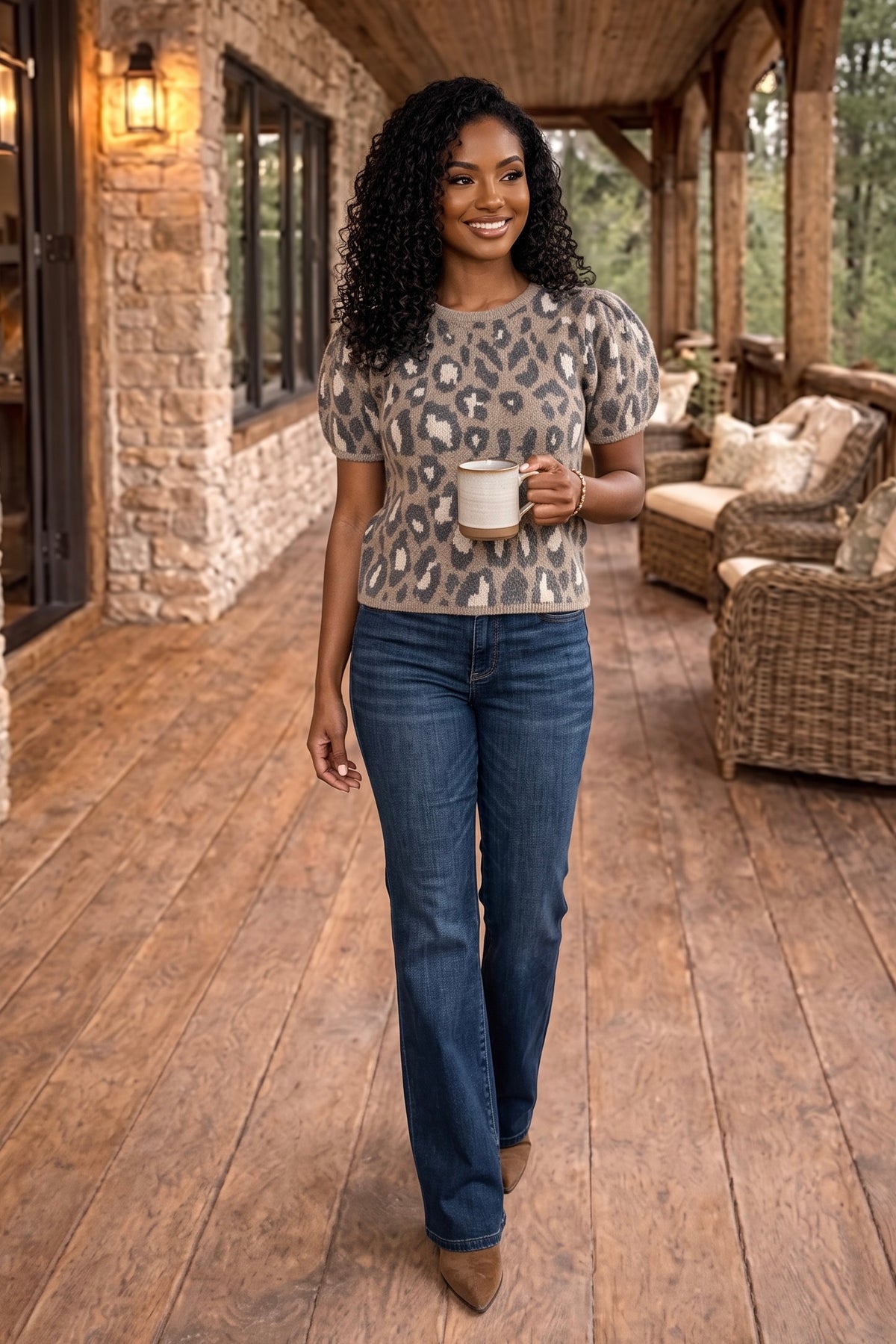 Hypatia Leopard Print Sweater : Mocha