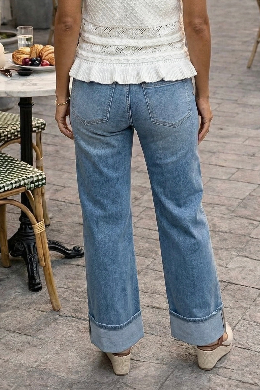 Tribal Lakelyn Cuffed Palazzo Jeans : Pebble Blue