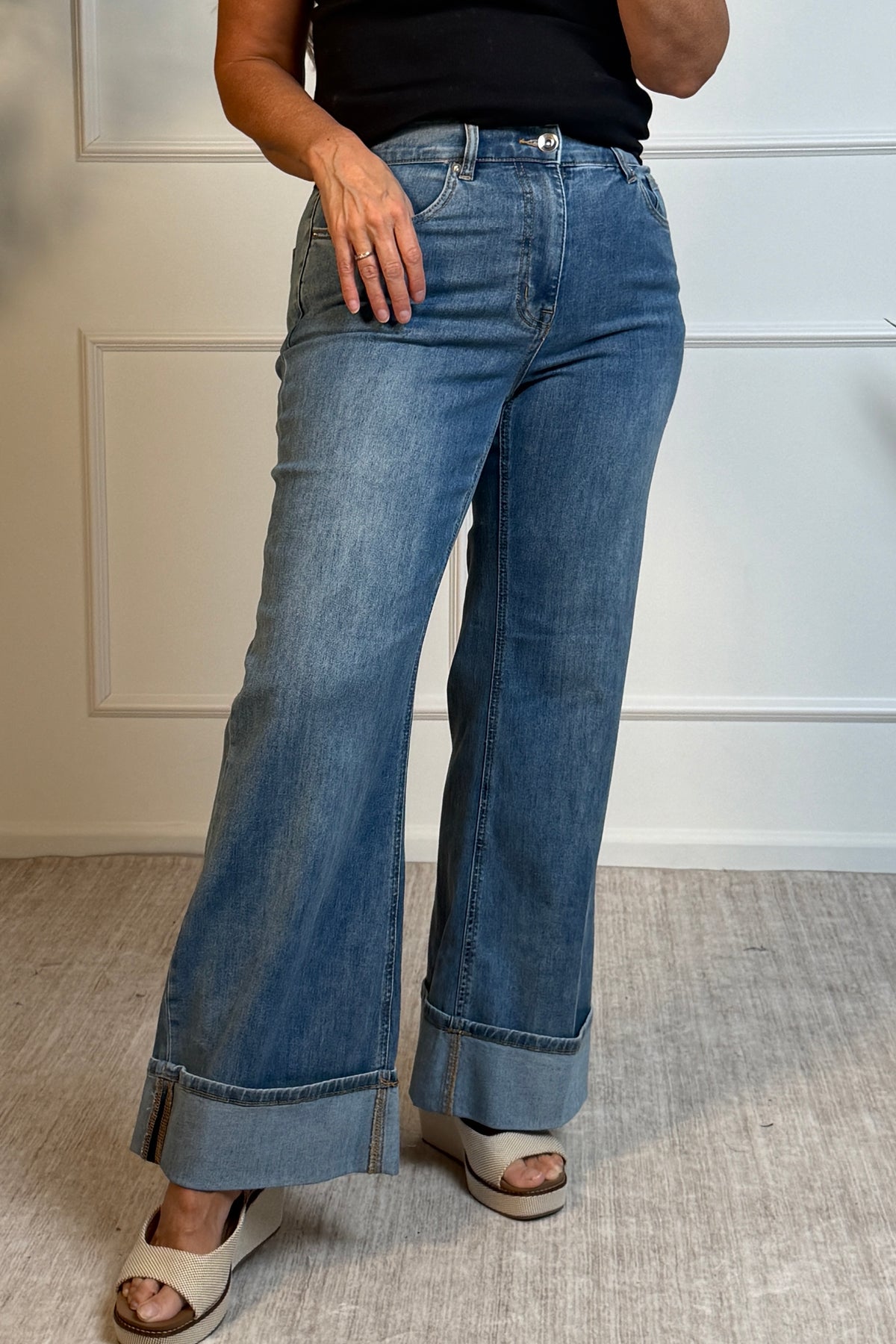 Tribal Lakelyn Cuffed Palazzo Jeans : Pebble Blue