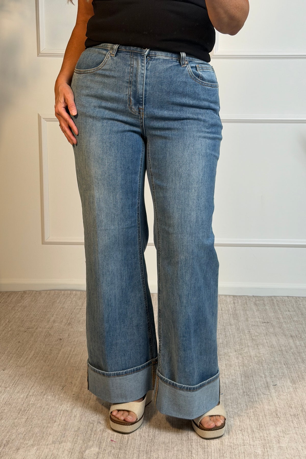 Tribal Lakelyn Cuffed Palazzo Jeans : Pebble Blue