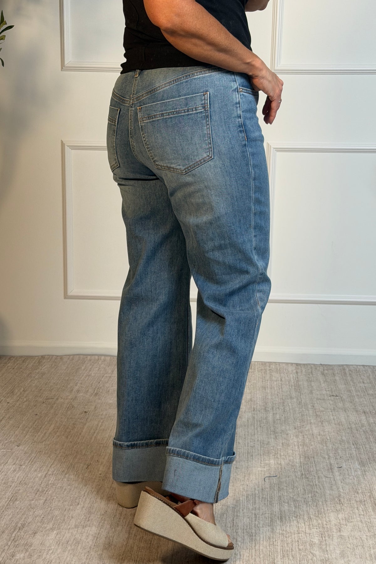 Tribal Lakelyn Cuffed Palazzo Jeans : Pebble Blue