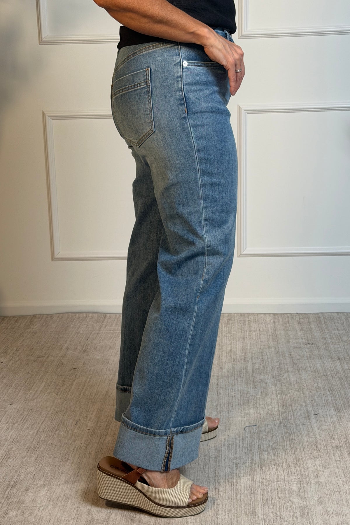 Tribal Lakelyn Cuffed Palazzo Jeans : Pebble Blue