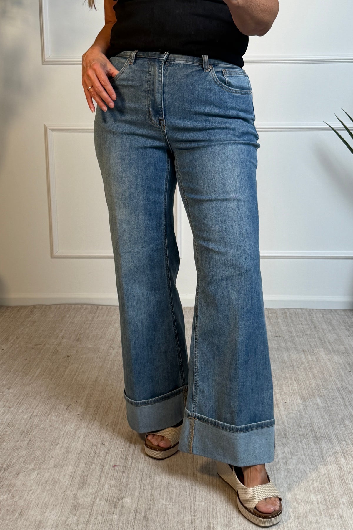 Tribal Lakelyn Cuffed Palazzo Jeans : Pebble Blue
