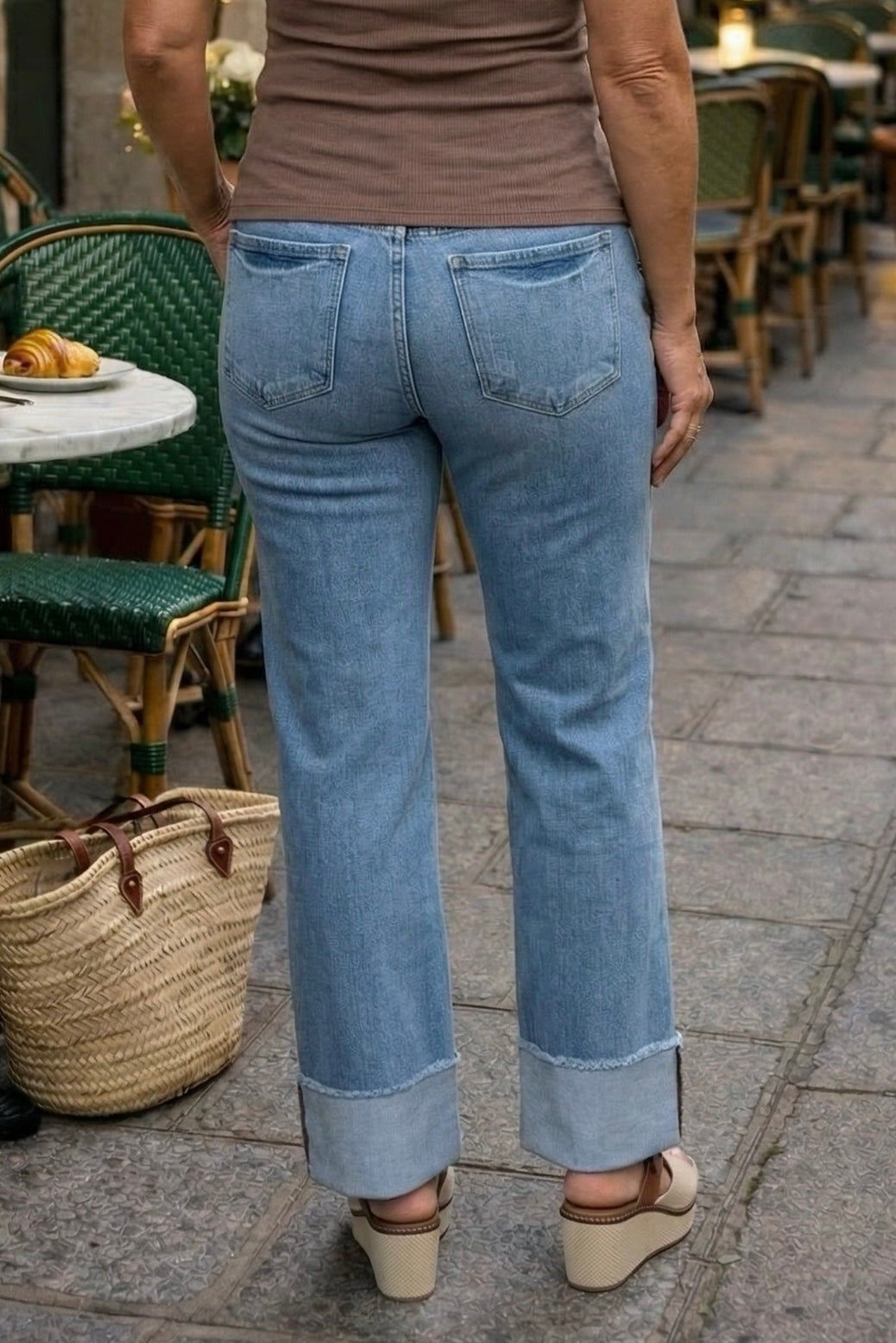 Risen Kimber Mid Rise Crop Straight Cuffed Jeans : Medium