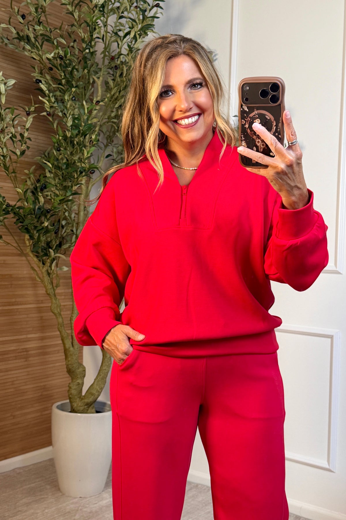 Annora Quarter Zip & Pant Comfy Set : Red