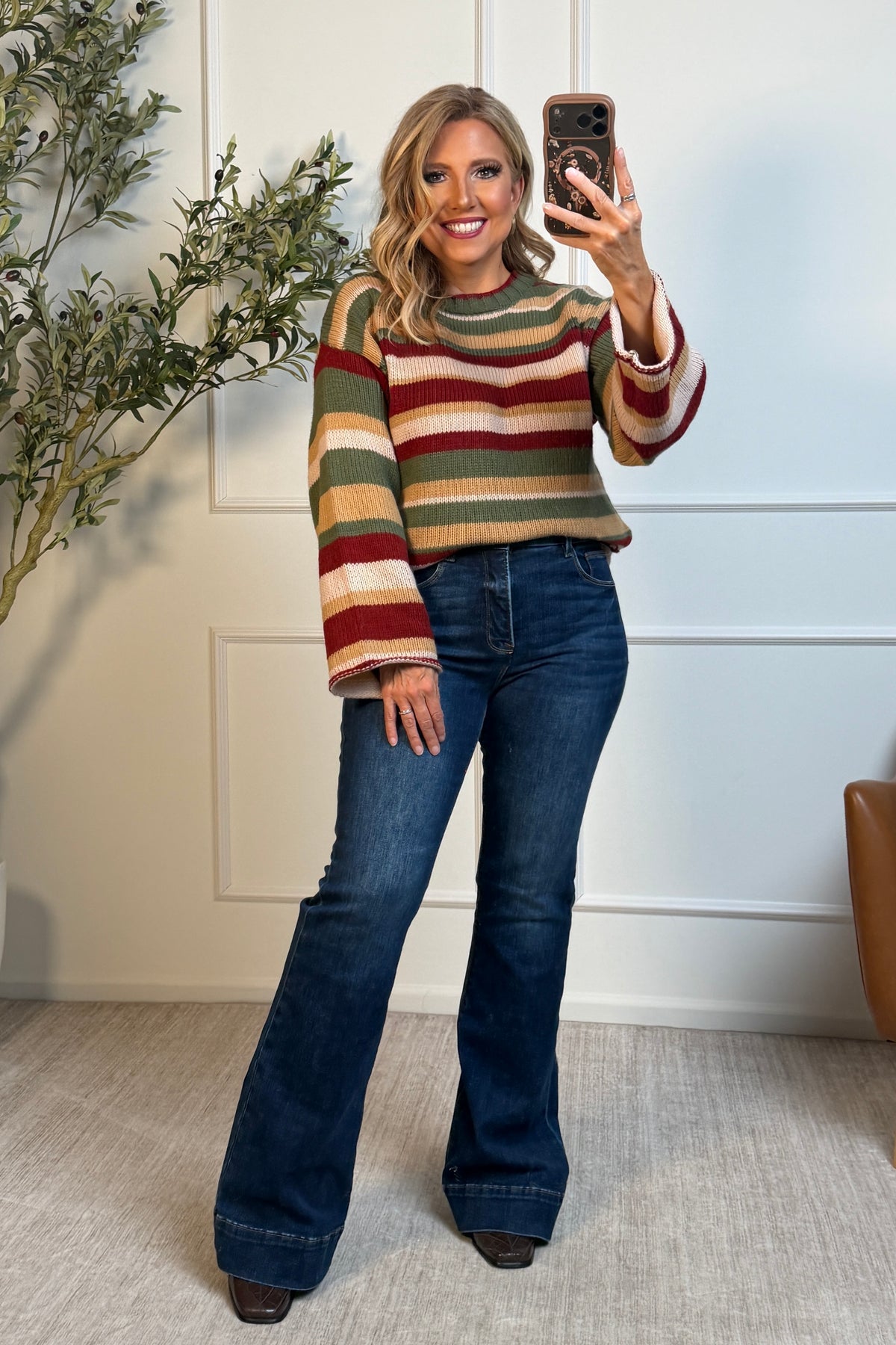 Bree Relaxed Striped Knit Sweater : Mocha Multi