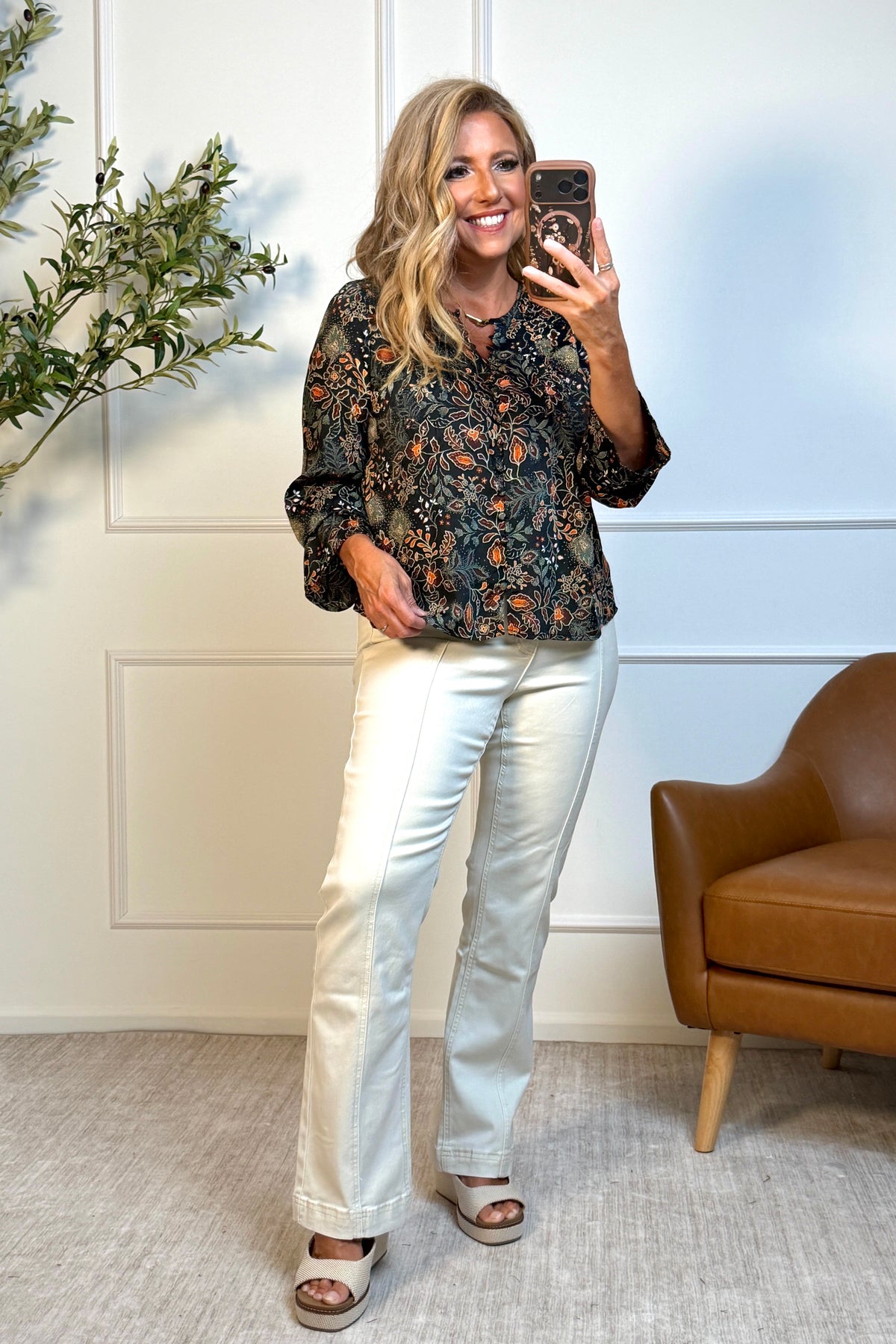 Liverpool Anthea Long Sleeve Blouse : Black/Rust Multi