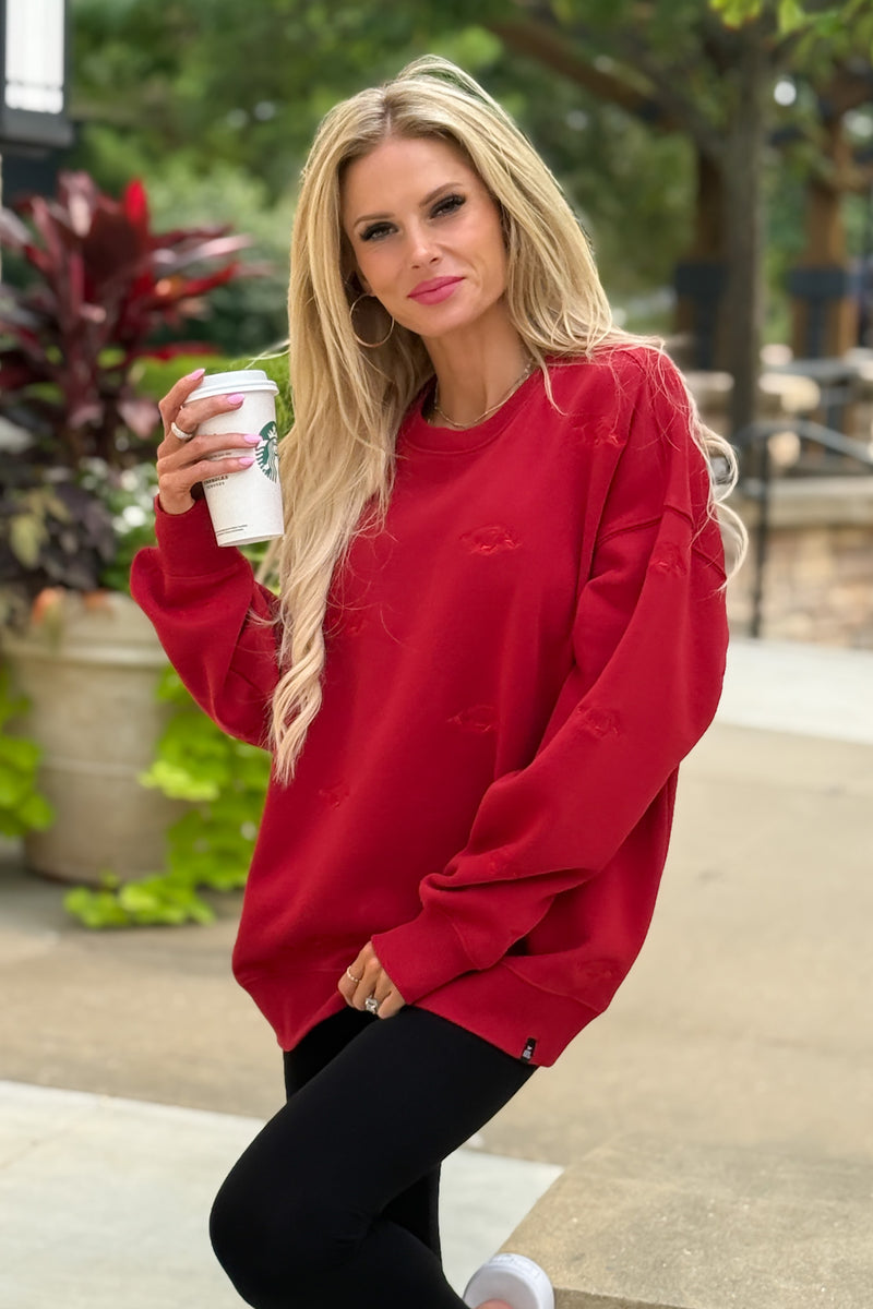 Arkansas Ritter Embroidered Sweatshirt : Crimson