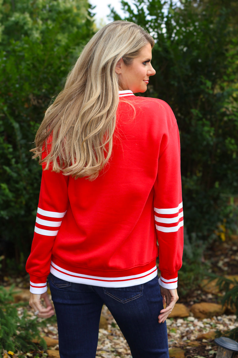 KC Varsity V Neck Pullover : Red