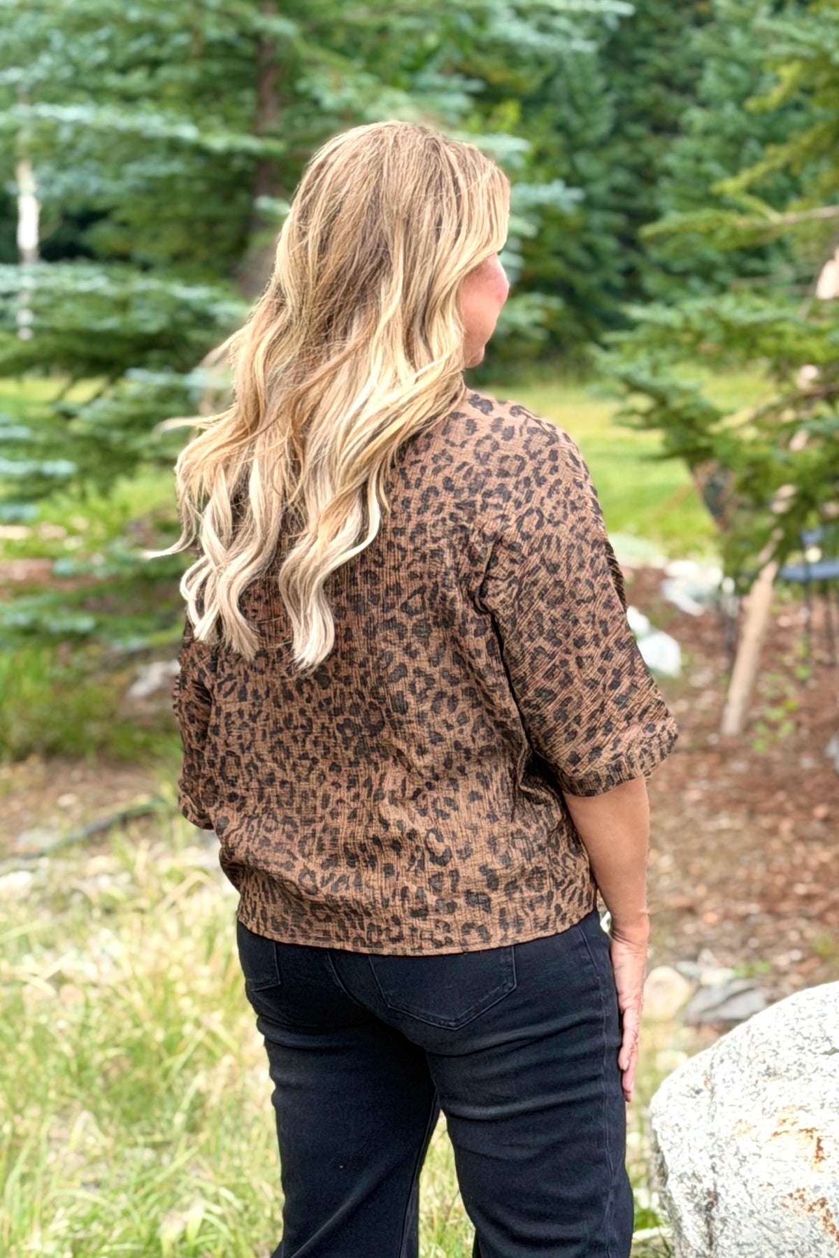 Alanna Button Down Animal Print Top : Brown
