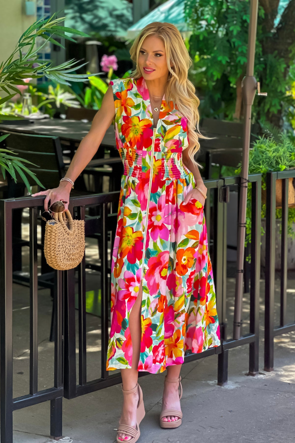 Esti Zip Front Sleeveless Dress : Multi