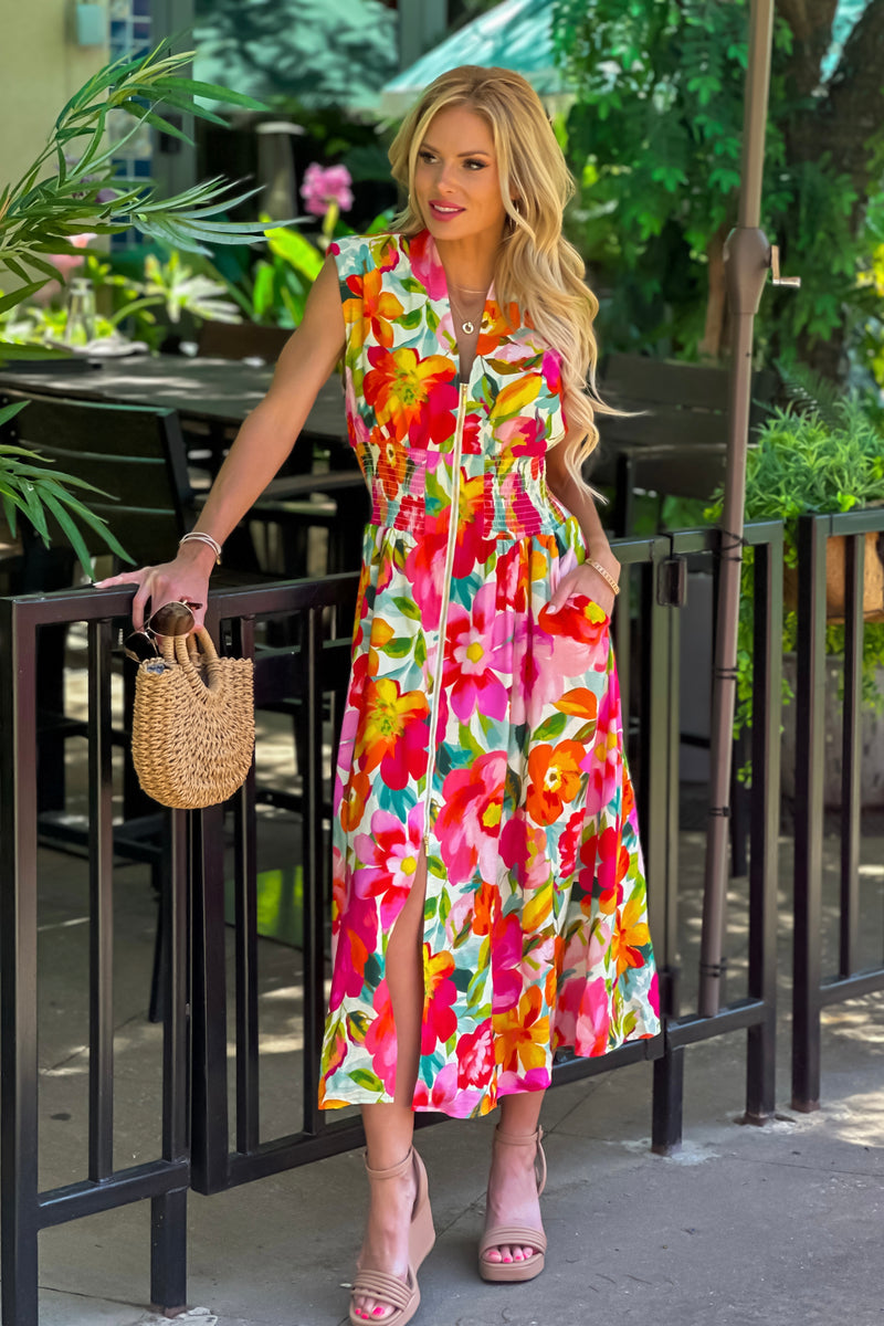 Esti Zip Front Sleeveless Dress : Multi