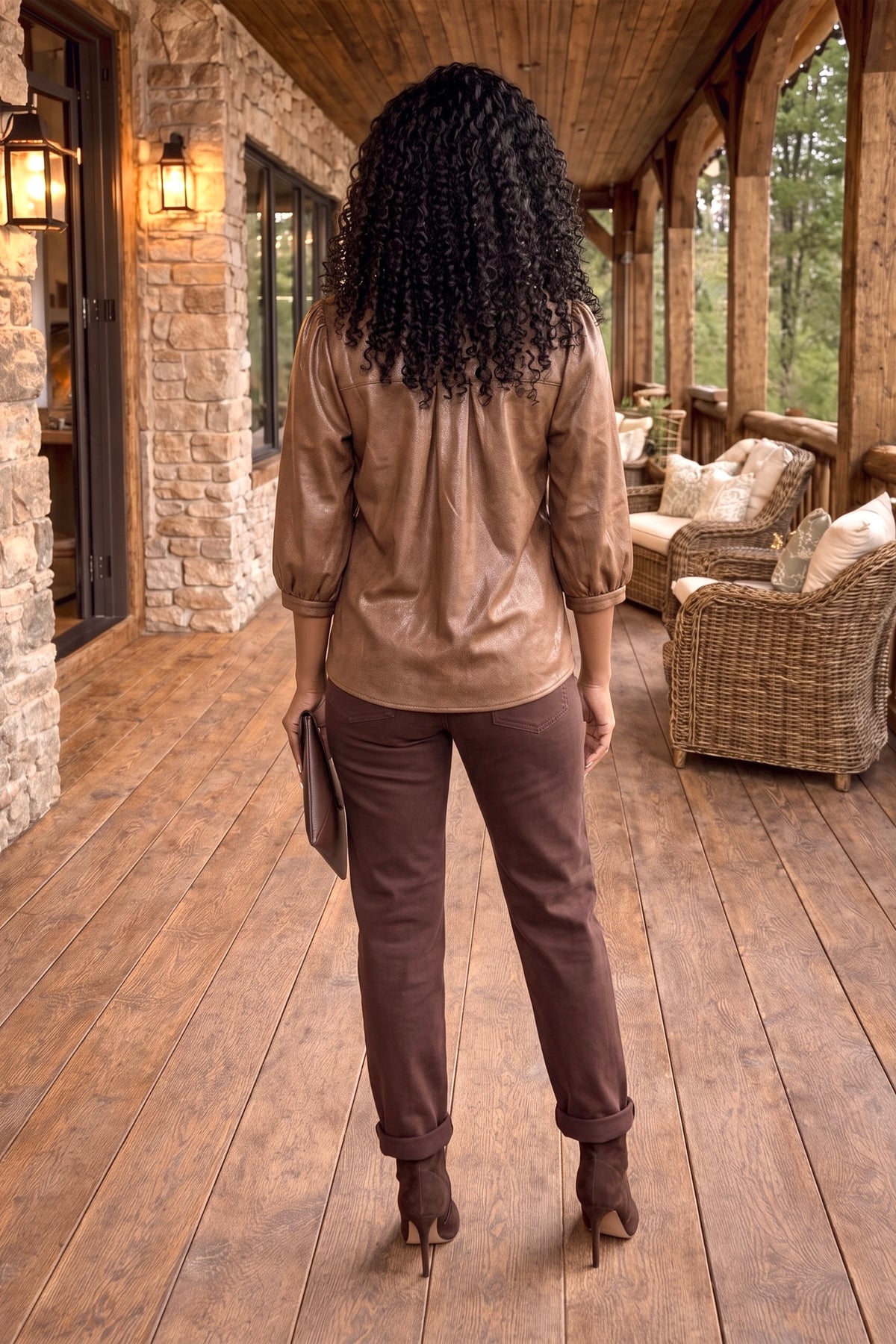 Makenzie SOFT Faux Leather Top : Brown