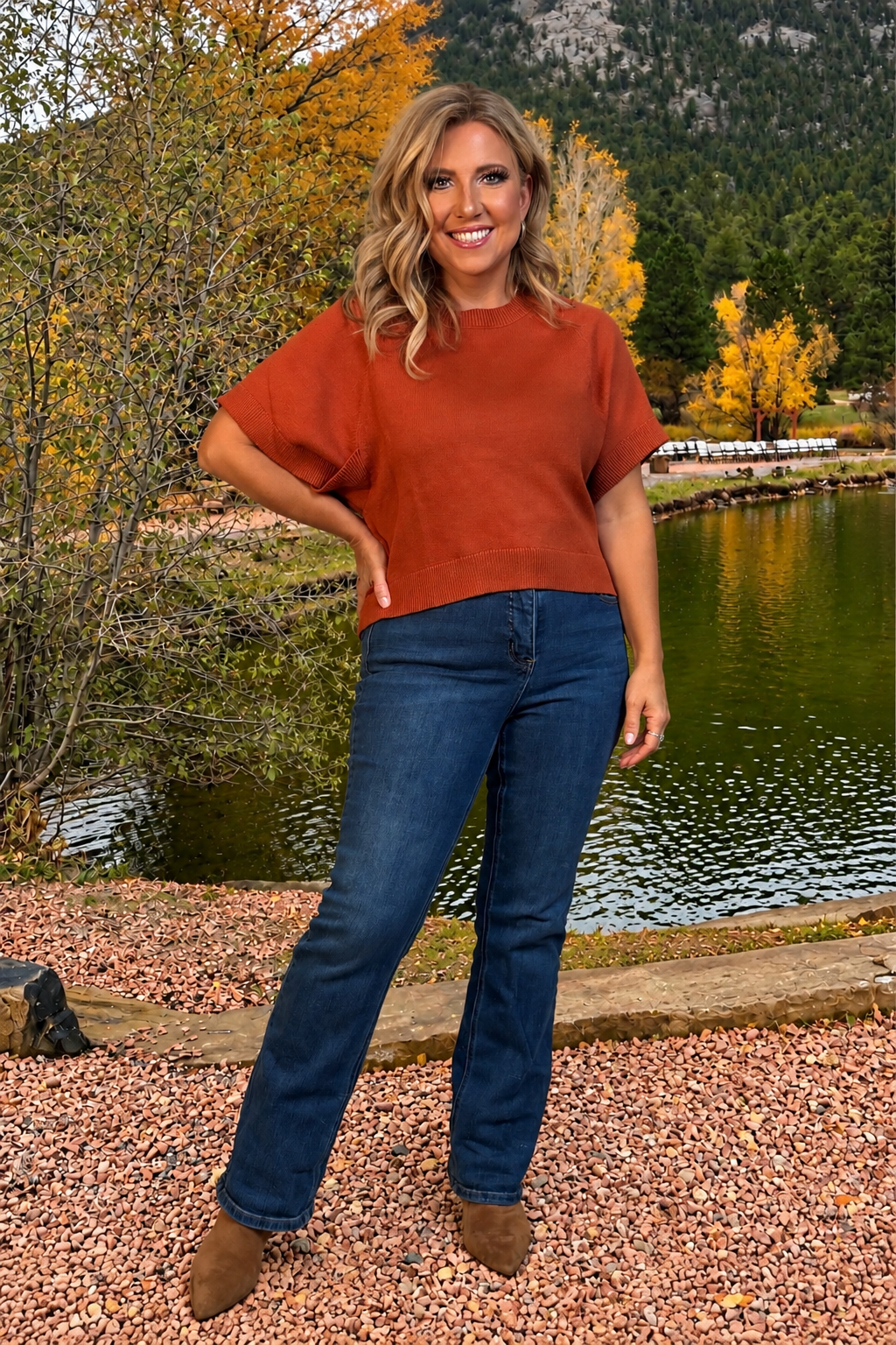 Thessaly Ribbed Trim Relaxed Sweater : Rust