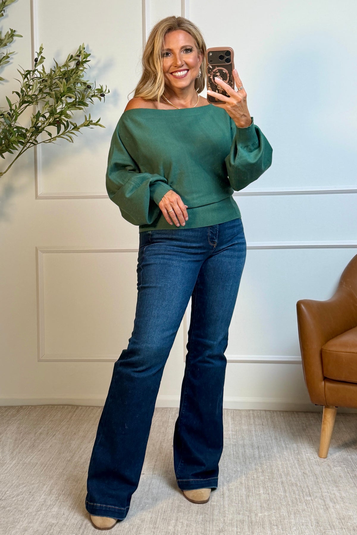 Ailsa Boat Neck Sweater : Hunter Green