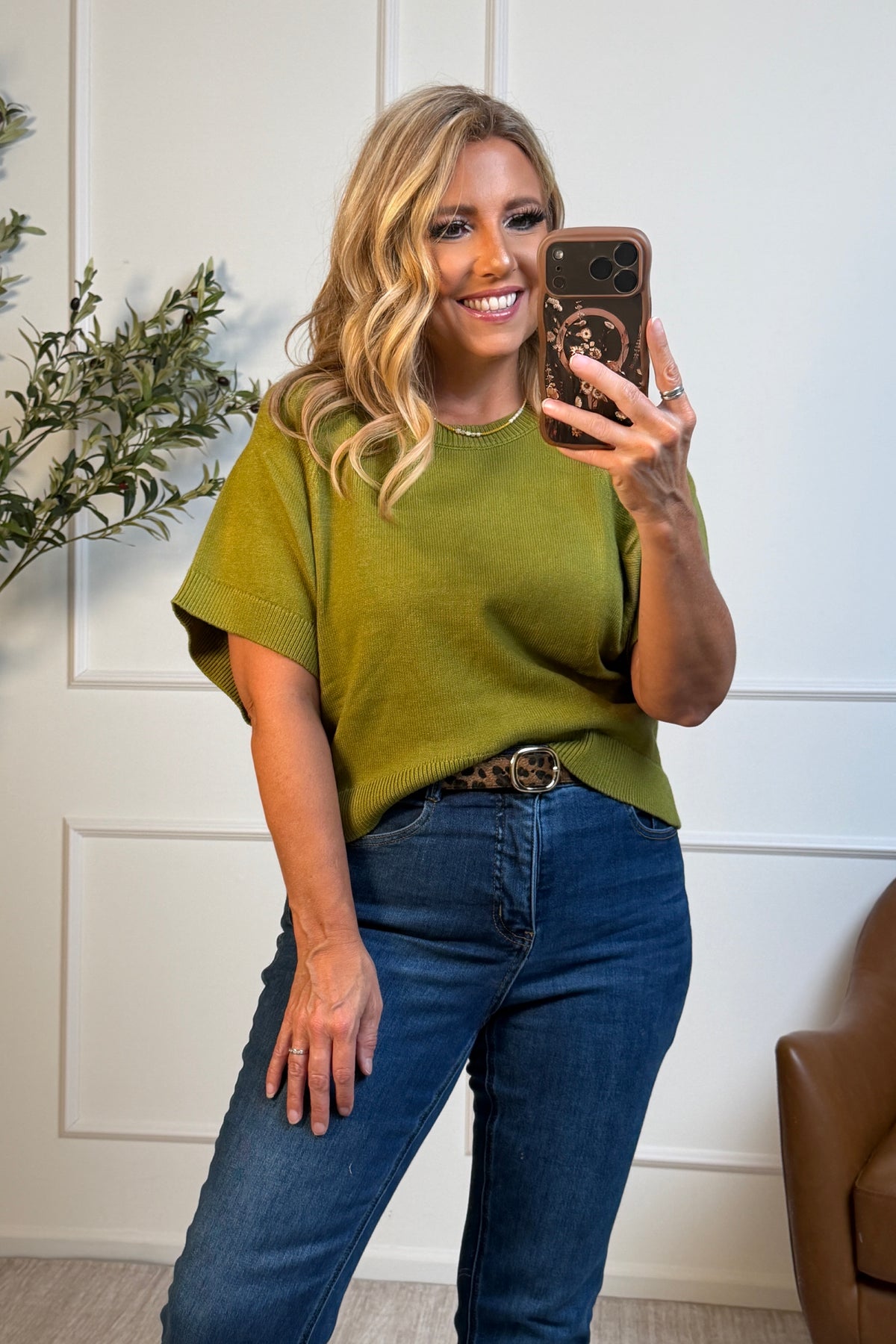 Thessaly Ribbed Trim Relaxed Sweater : Martini Olive