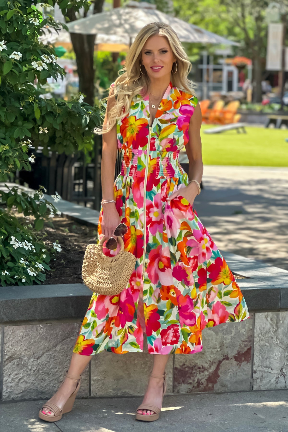 Esti Zip Front Sleeveless Dress : Multi